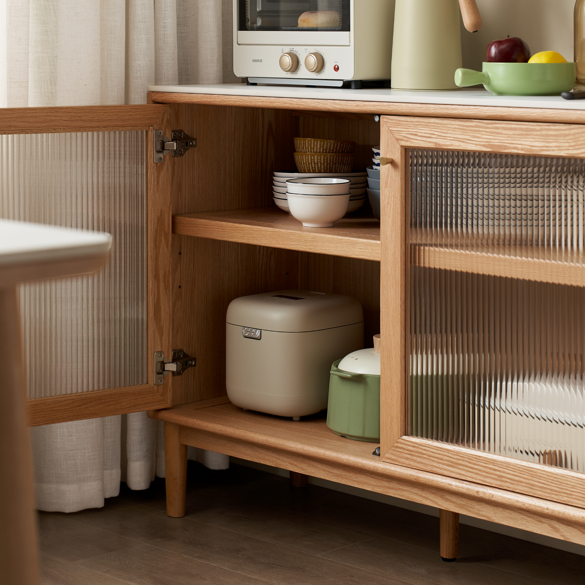 Solidwood Hemura Sideboard with Sintered Stone Top, Oak