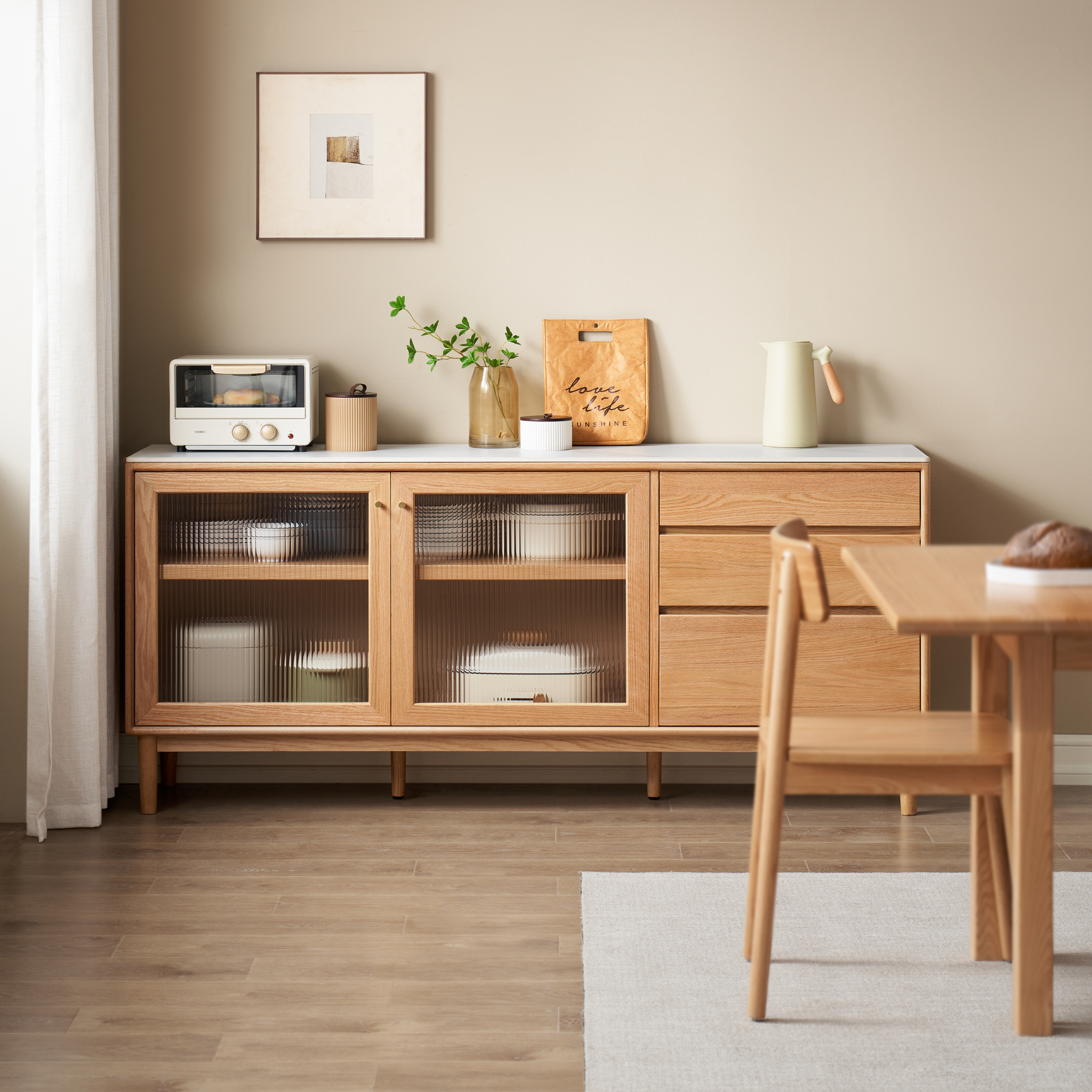 Solidwood Hemura Sideboard with Sintered Stone Top, Oak