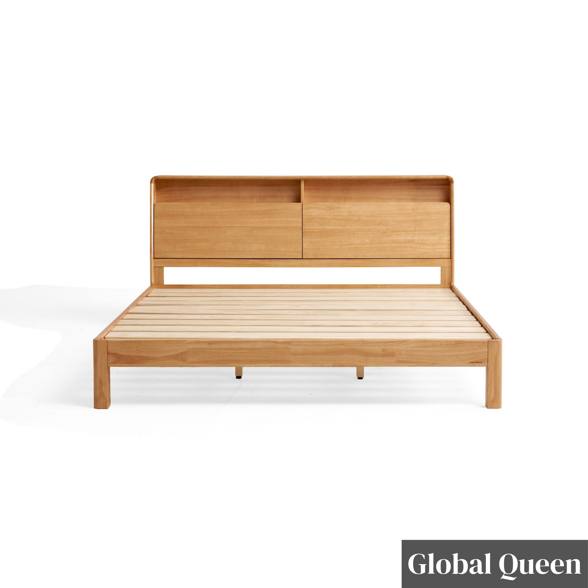 Linspire Aspen Solid Wood Bed Frame with Storage Headboard, Natural Wood
