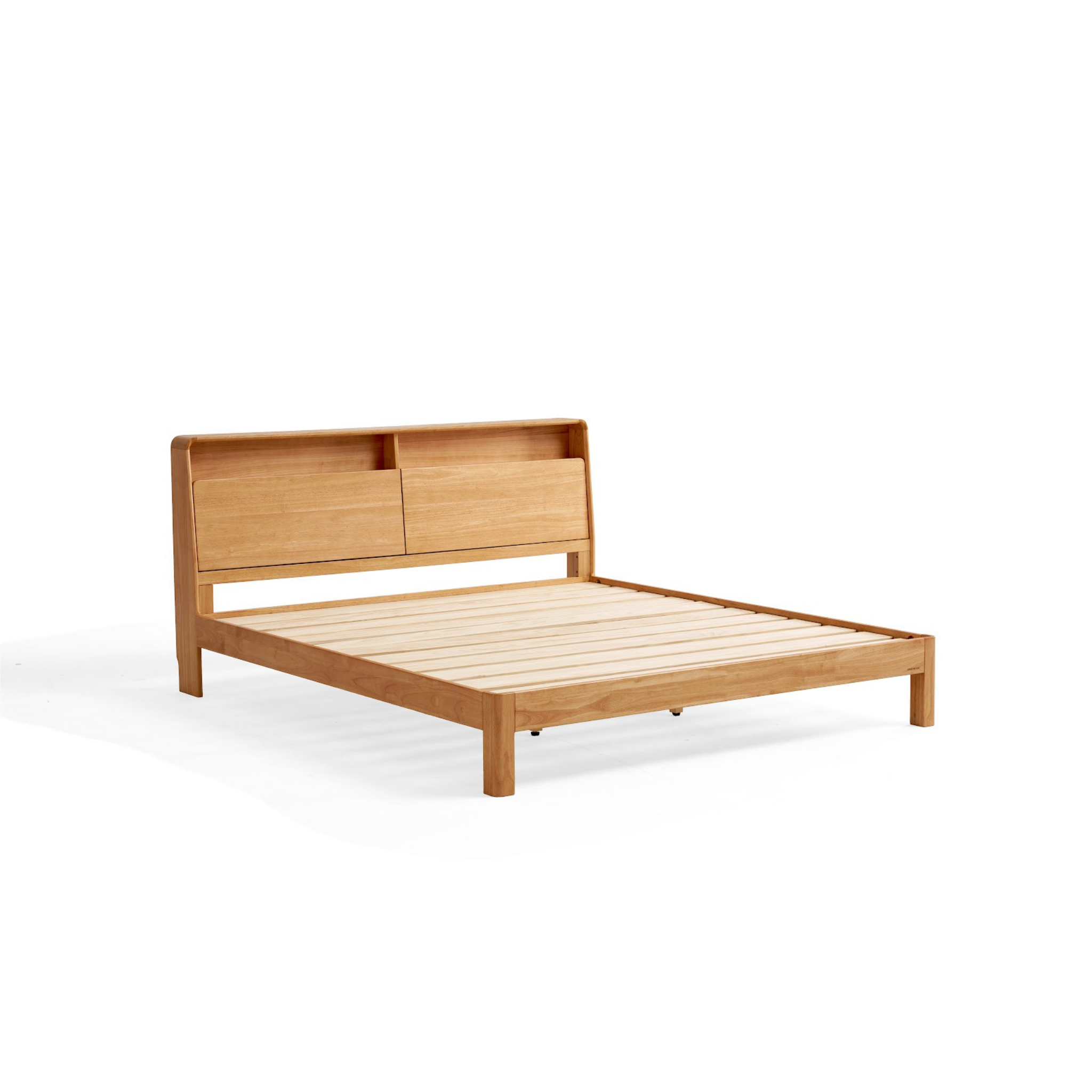 Linspire Aspen Solid Wood Bed Frame with Storage Headboard, Natural Wood