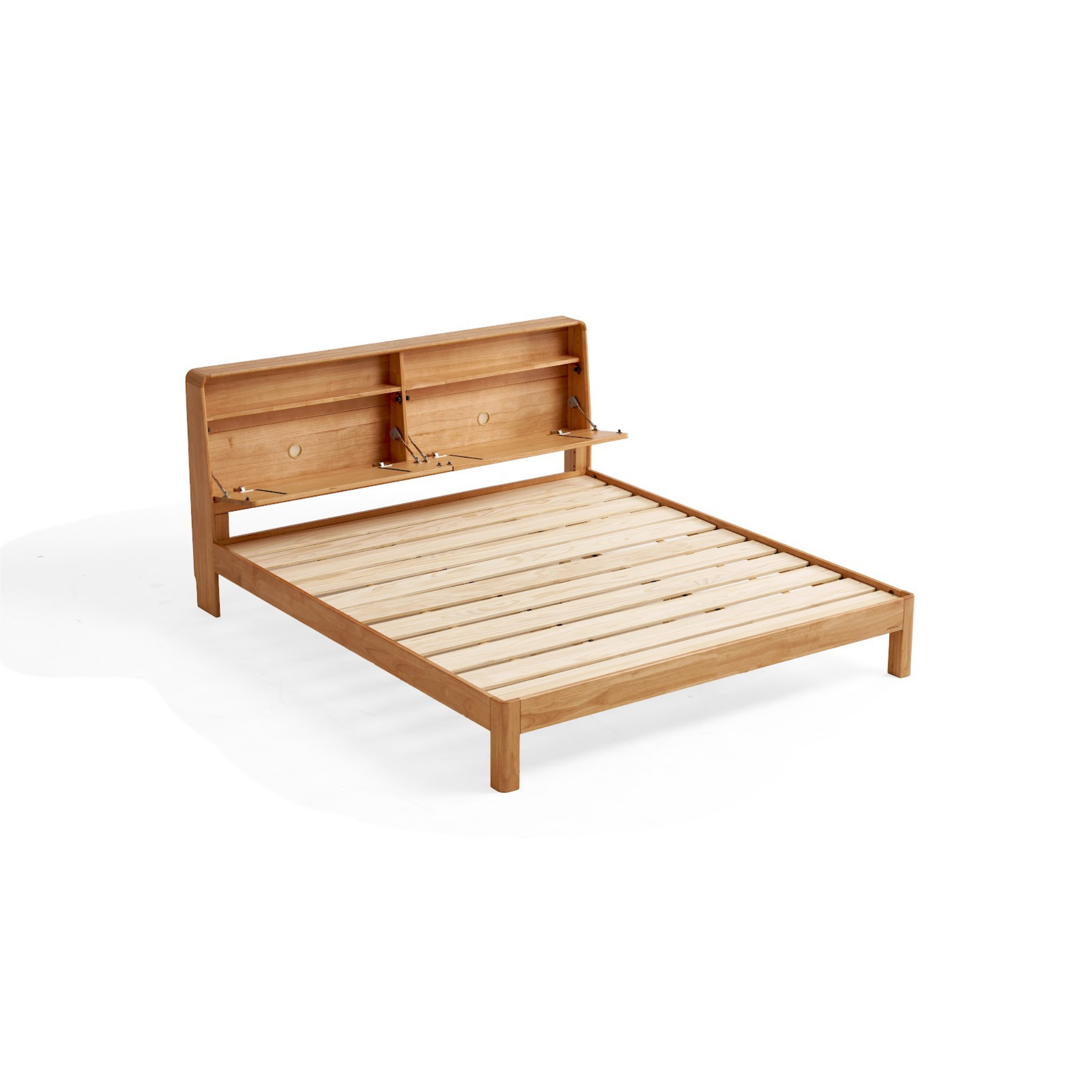 Linspire Aspen Solid Wood Bed Frame with Storage Headboard, Natural Wood