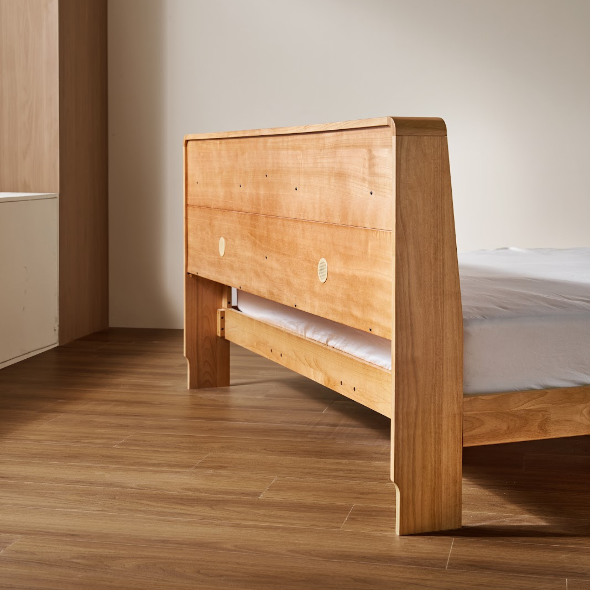 Linspire Aspen Solid Wood Bed Frame with Storage Headboard, Natural Wood