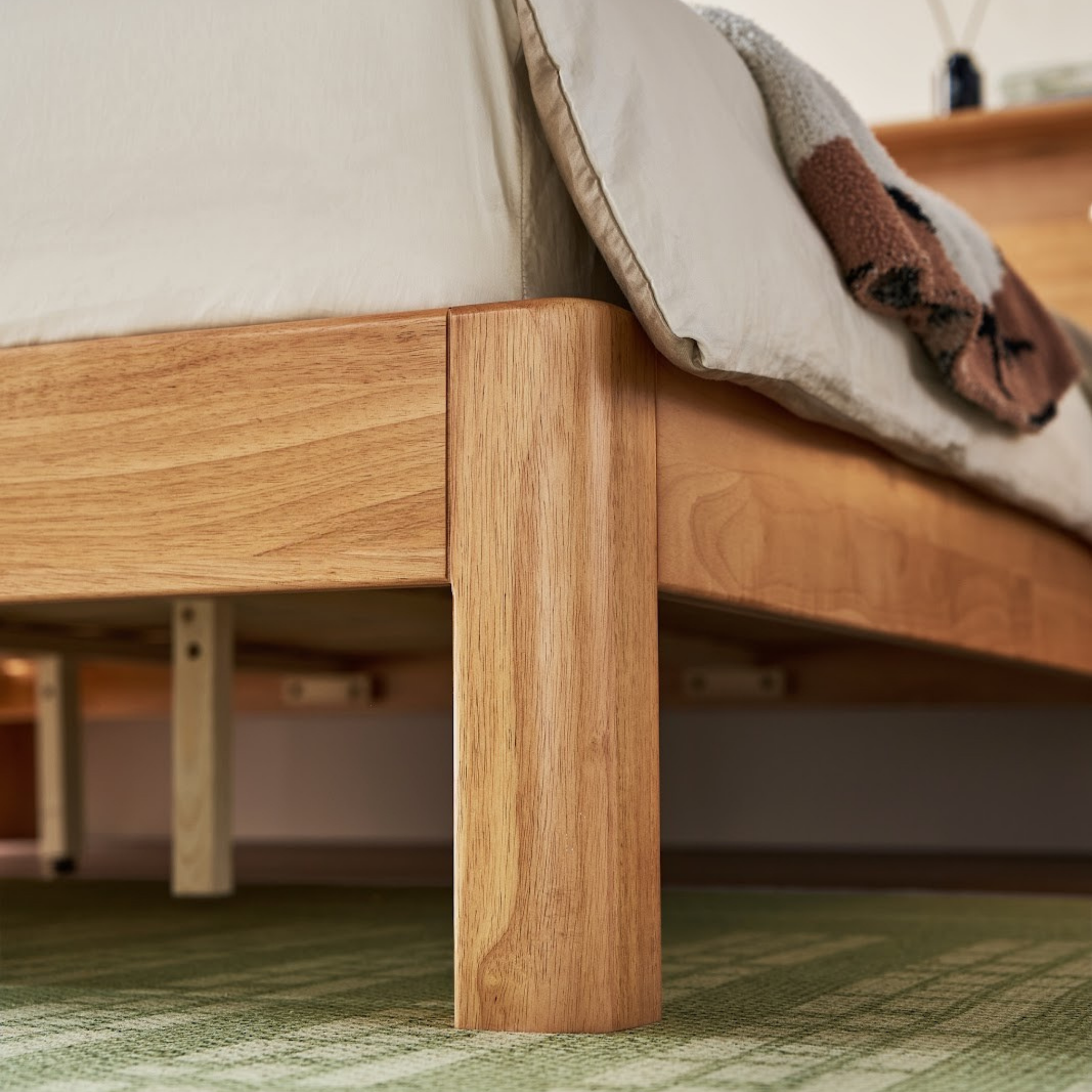 Linspire Aspen Solid Wood Bed Frame with Storage Headboard, Natural Wood