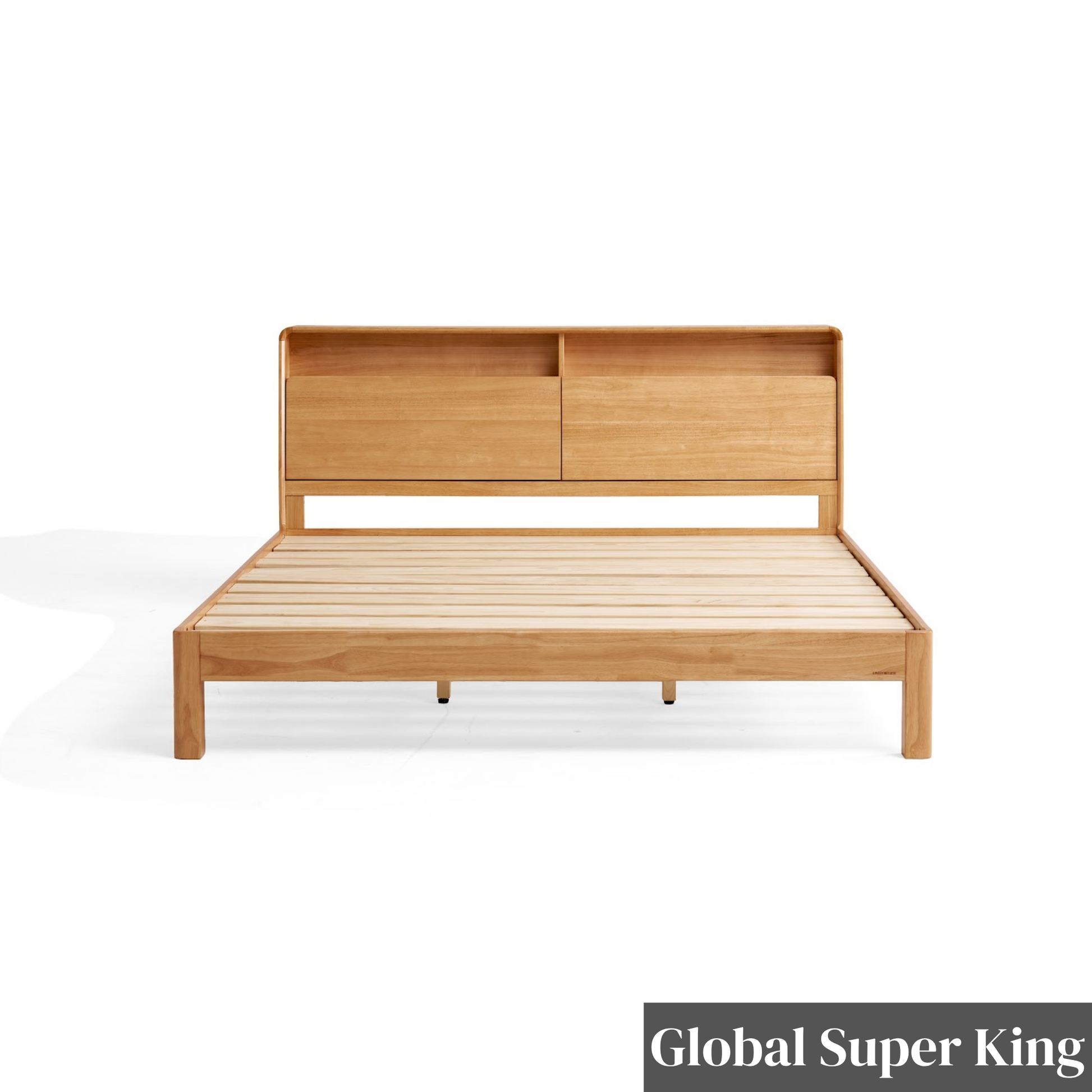 Linspire Aspen Solid Wood Bed Frame with Storage Headboard, Natural Wood