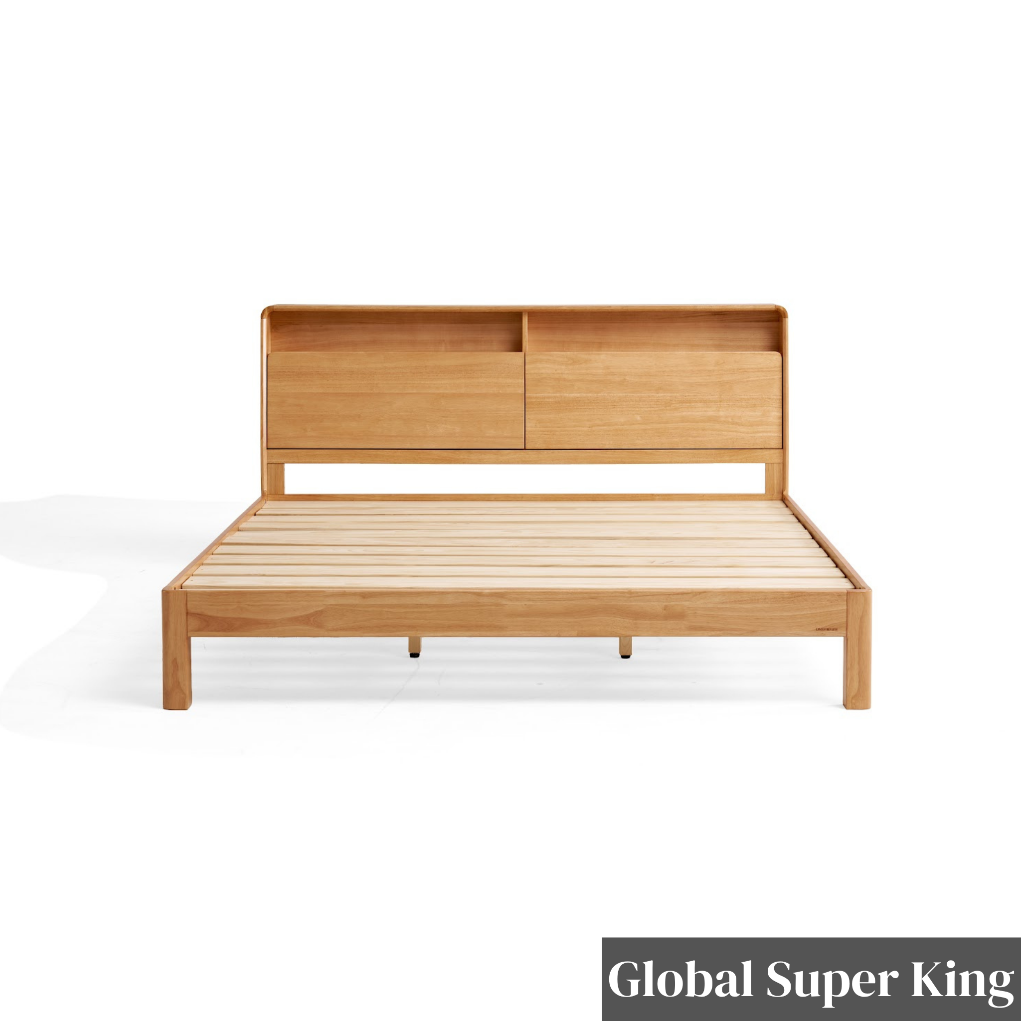 Linspire Aspen Solid Wood Bed Frame with Storage Headboard, Natural Wood