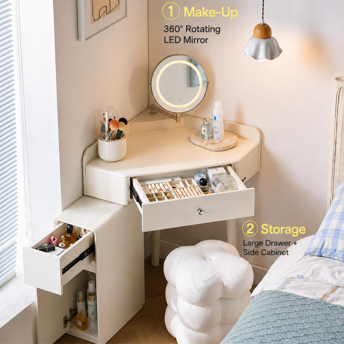 Linspire Mila Corner Dressing Table with LED Mirror