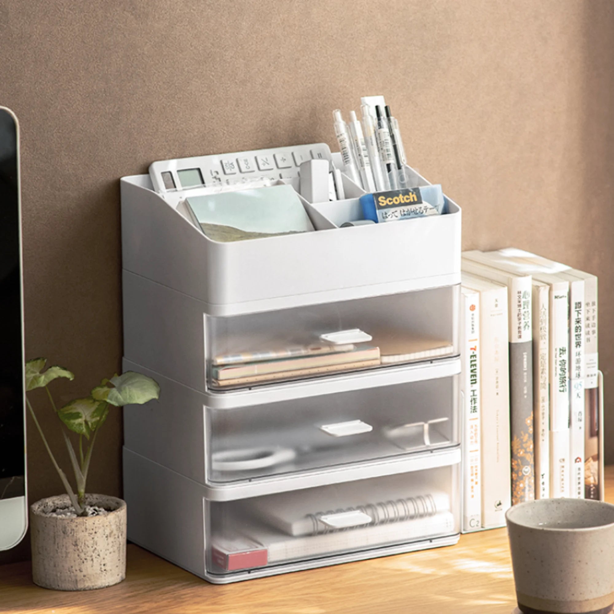 ZenLife Elm Desktop Modular Storage Tray, White, 24.1x17.9x8.2cm