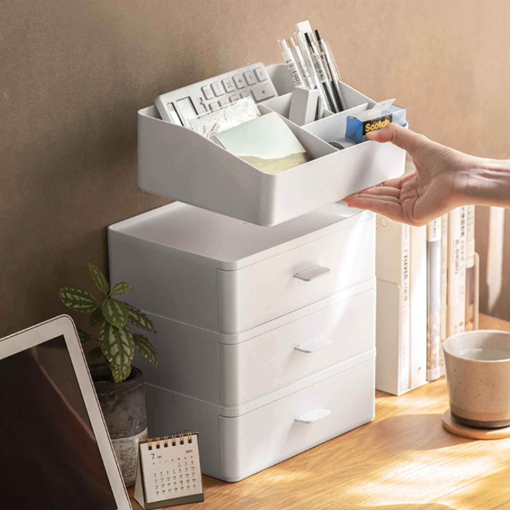 ZenLife Elm Desktop Modular Storage Tray, White, 24.1x17.9x8.2cm