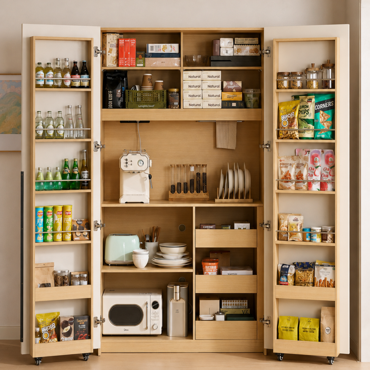 Linspire Noble 2-Door Kitchen Pantry with Drawer, D63cm, Light Grey