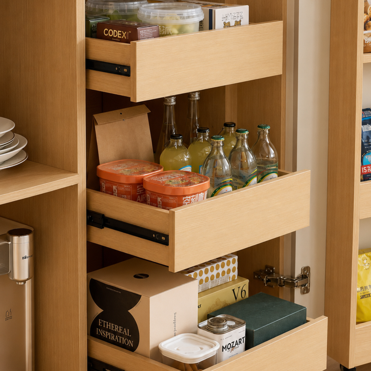Linspire Noble 2-Door Kitchen Pantry with Drawer, D63cm, Light Grey