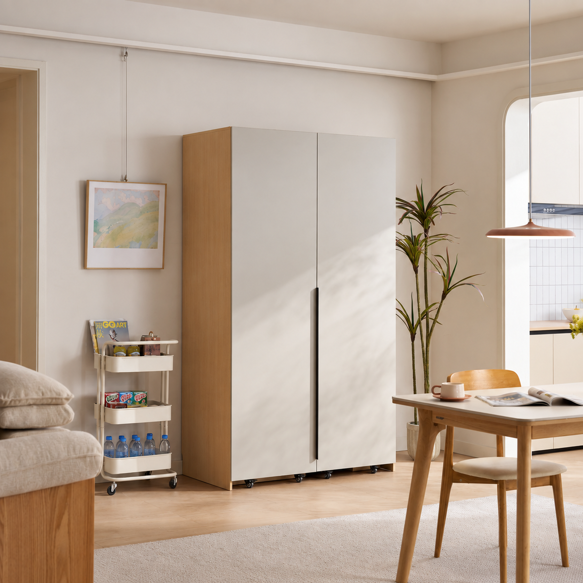 Linspire Noble 2-Door Kitchen Pantry with Drawer, D63cm, Light Grey