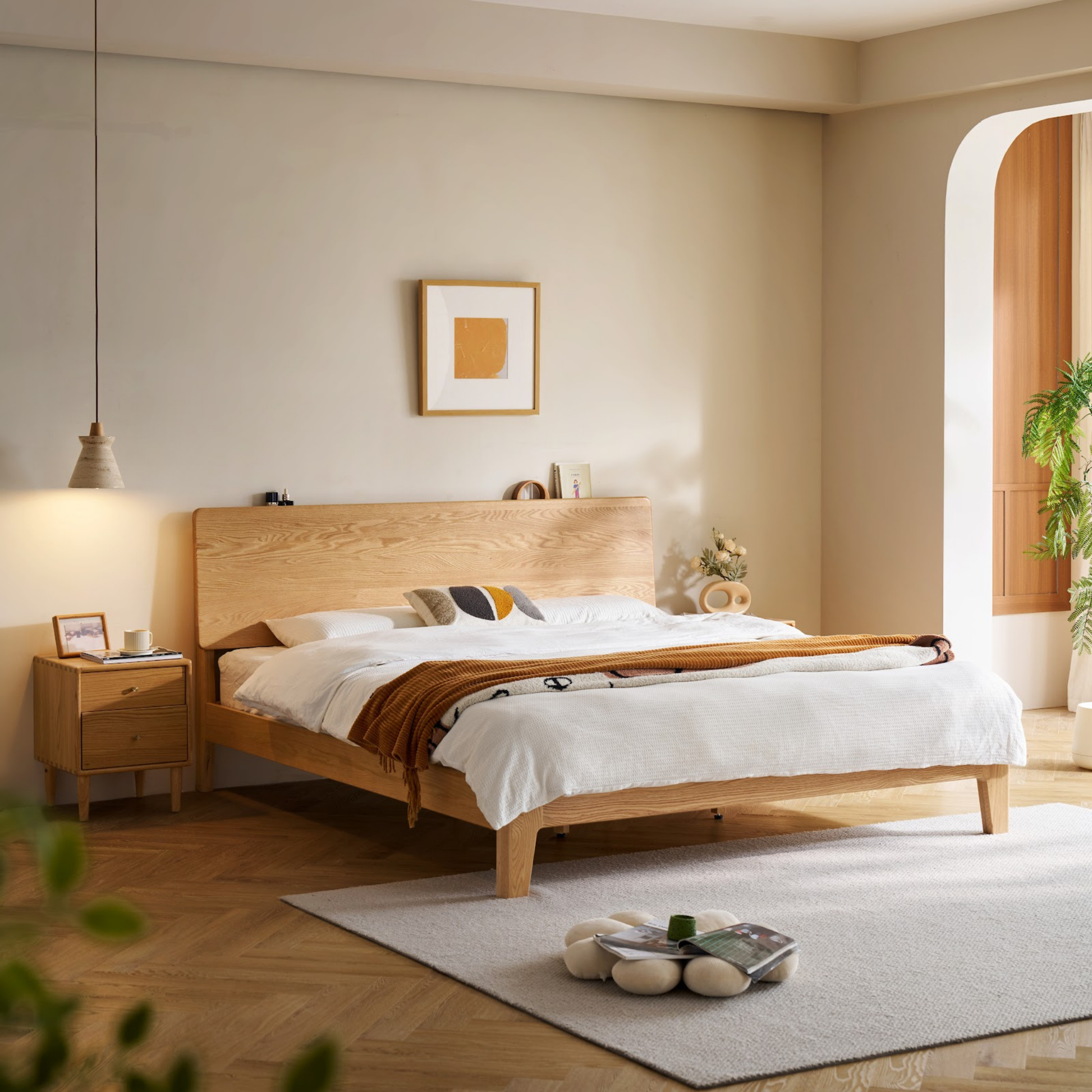 Linspire Arlo Solid Wood Standard Bed Frame, Natural Wood
