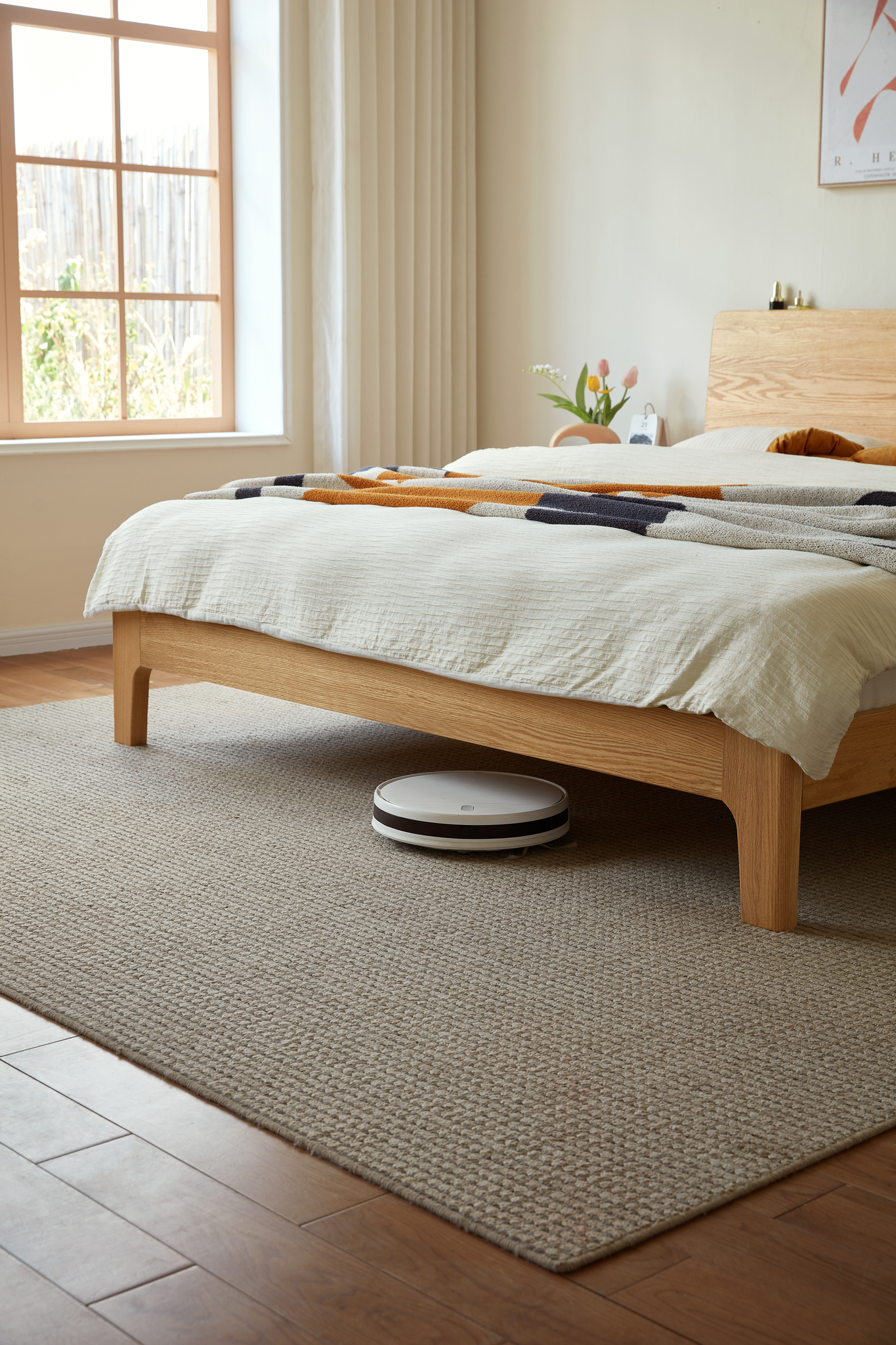 Linspire Arlo Solid Wood Standard Bed Frame, Natural Wood