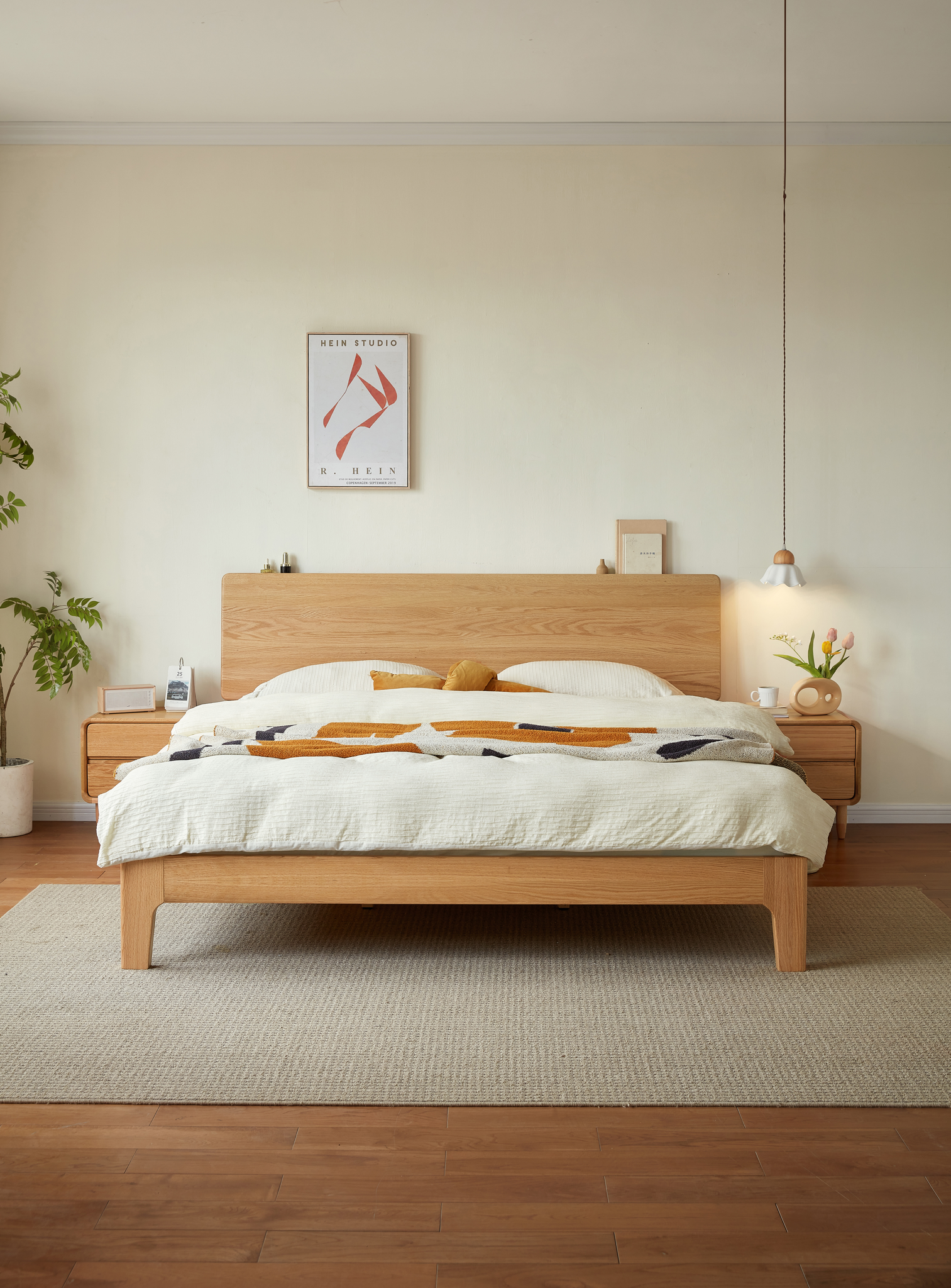 Linspire Arlo Solid Wood Standard Bed Frame, Natural Wood