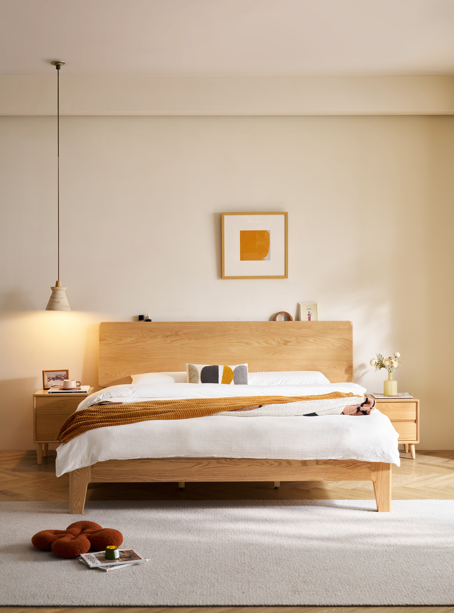 Linspire Arlo Solid Wood Standard Bed Frame, Natural Wood