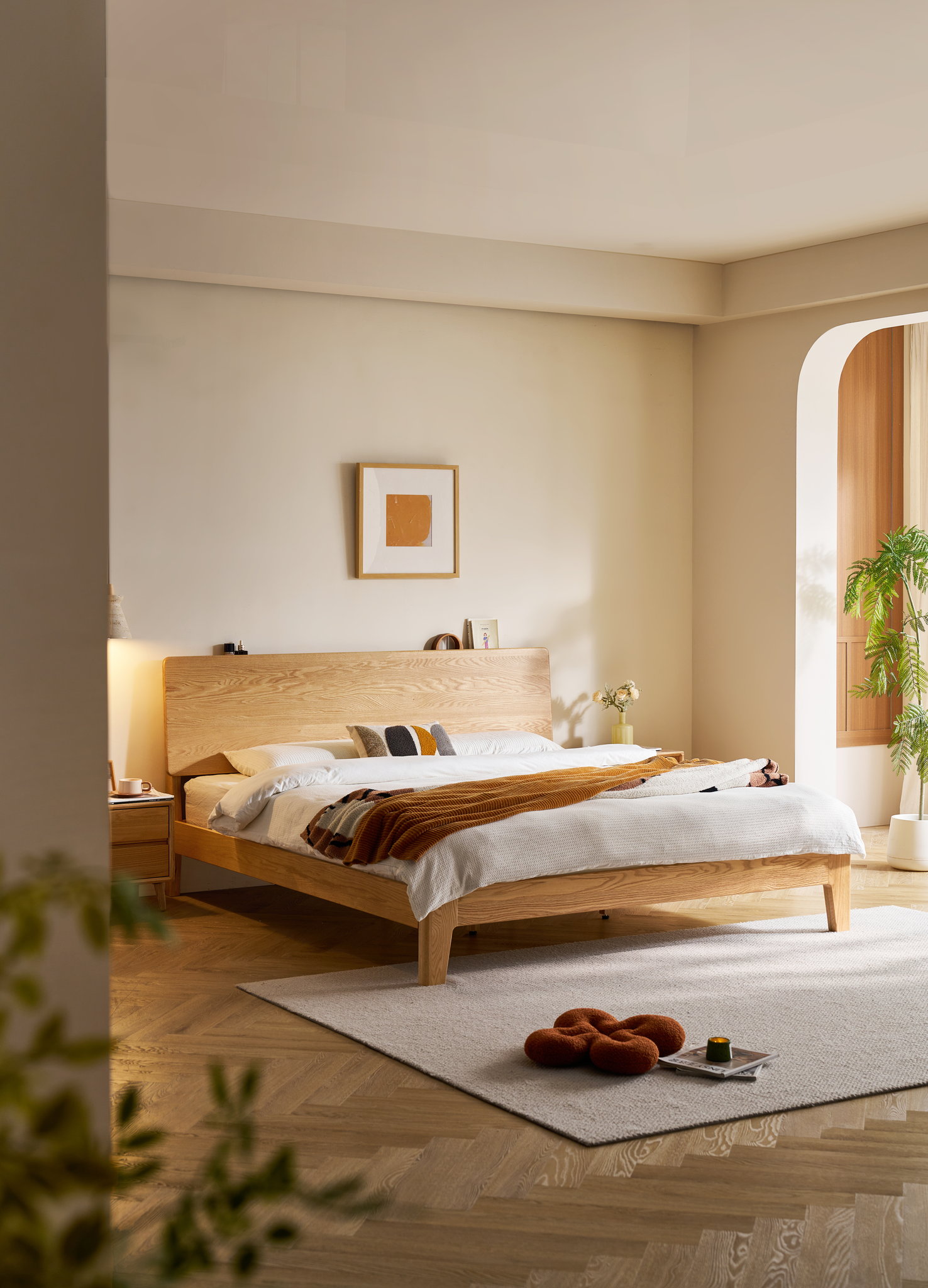 Linspire Arlo Solid Wood Standard Bed Frame, Natural Wood