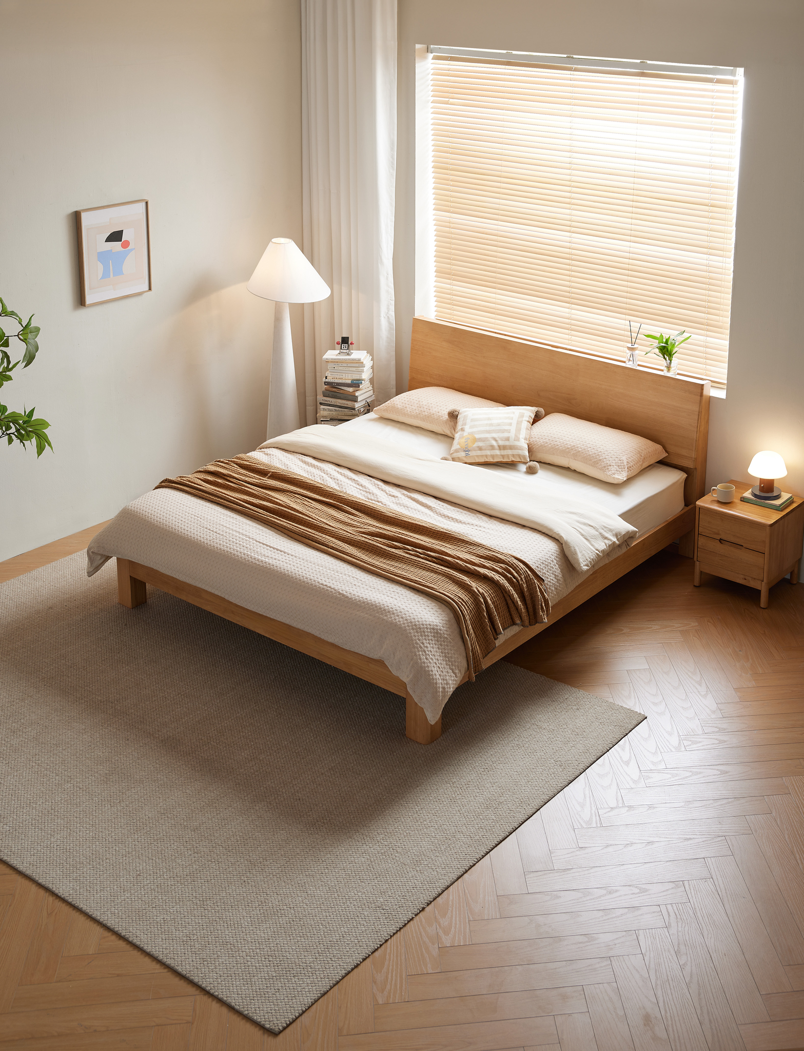 Linspire Atlas Solid Wood Standard Bed Frame, Natural Wood