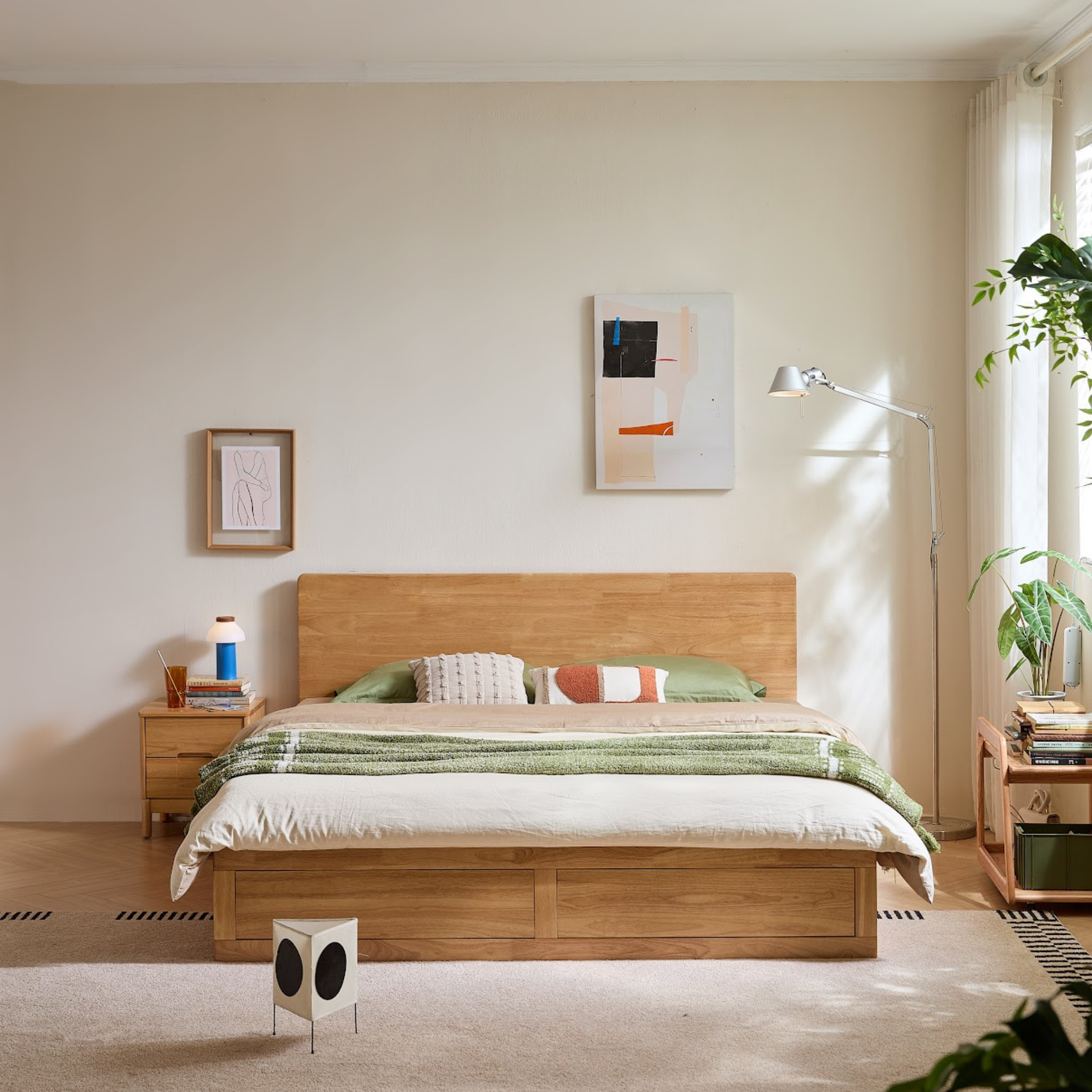Linspire Yumi Solid Wood Storage Bed Frame, Natural Wood
