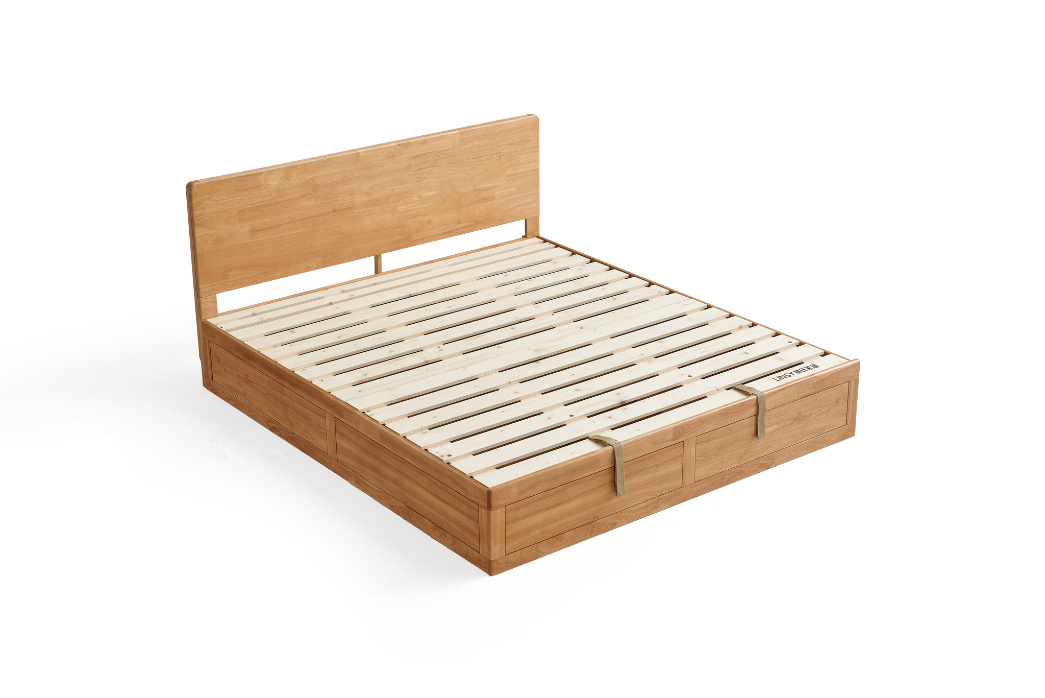 Linspire Yumi Solid Wood Storage Bed Frame, Natural Wood