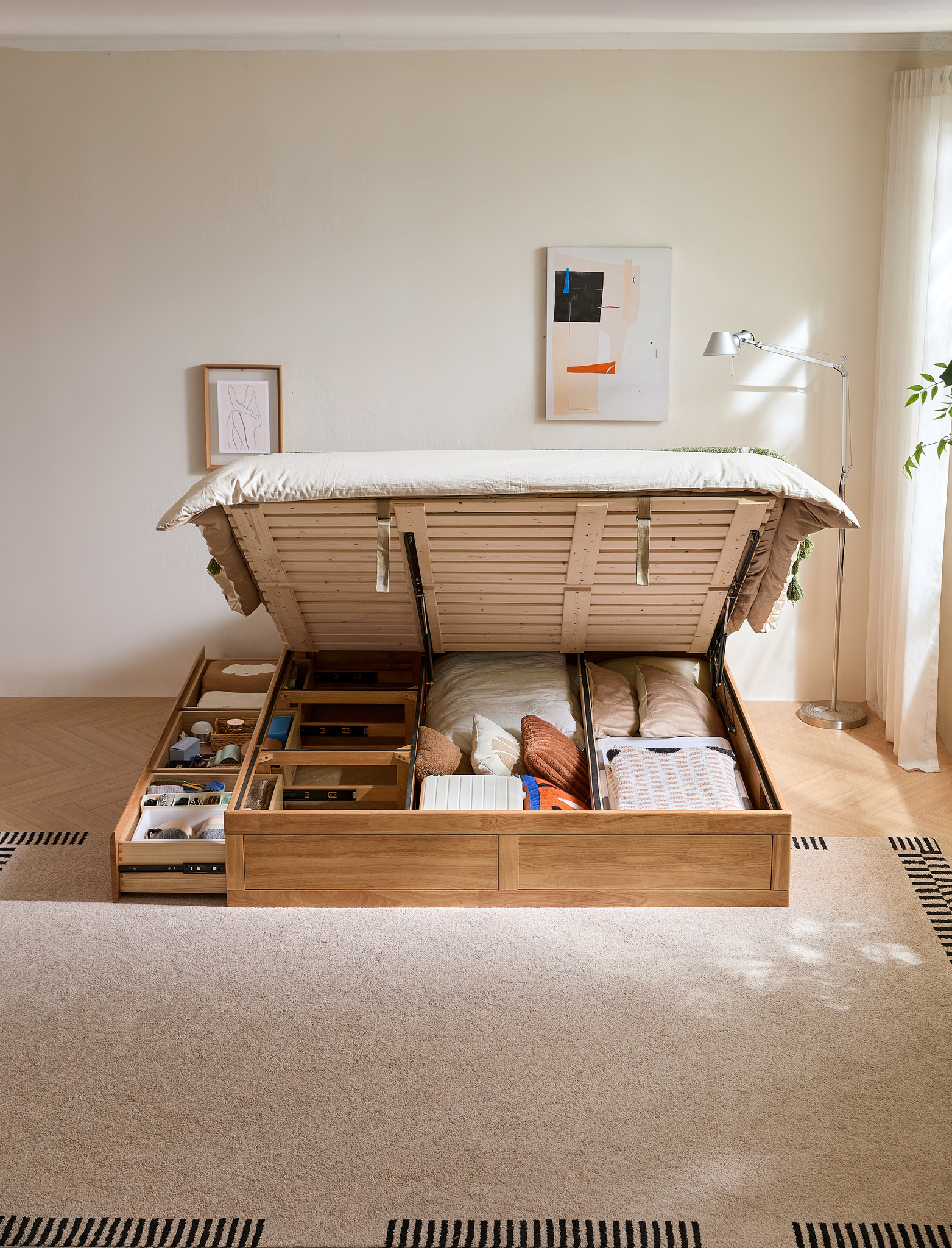 Linspire Yumi Global Super King Solid Wood Bed Frame with Storage Drawer