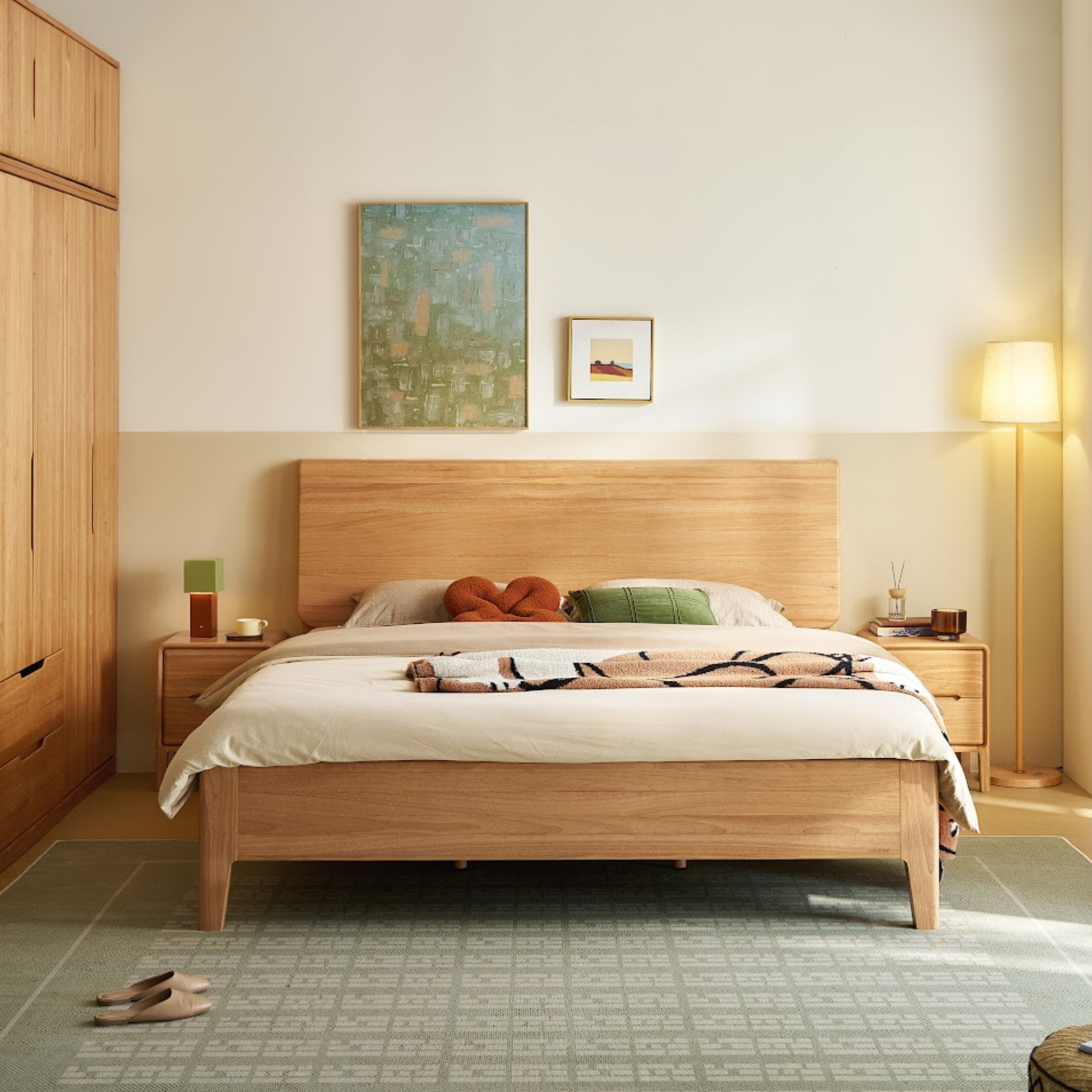 Linspire Halden Solid Wood Standard Bed Frame, Natural Wood