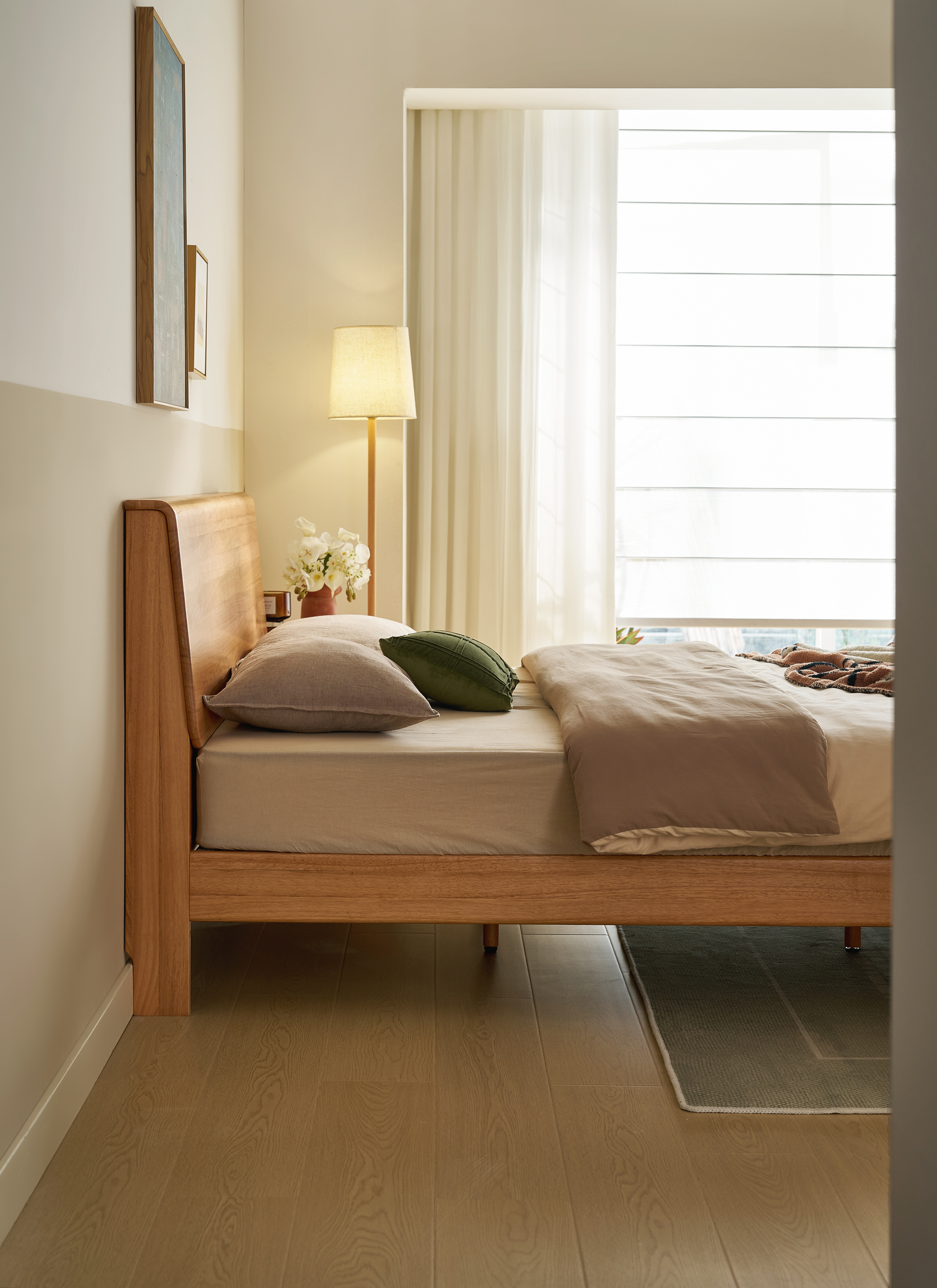 Linspire Halden Solid Wood Standard Bed Frame, Natural Wood