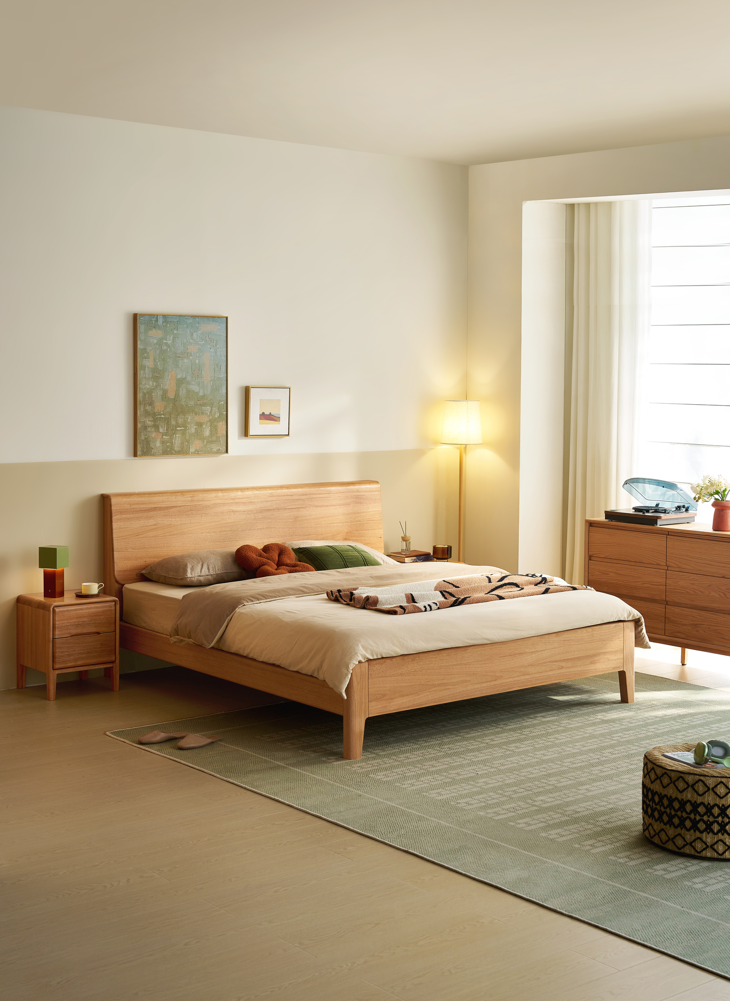 Linspire Halden Solid Wood Standard Bed Frame, Natural Wood