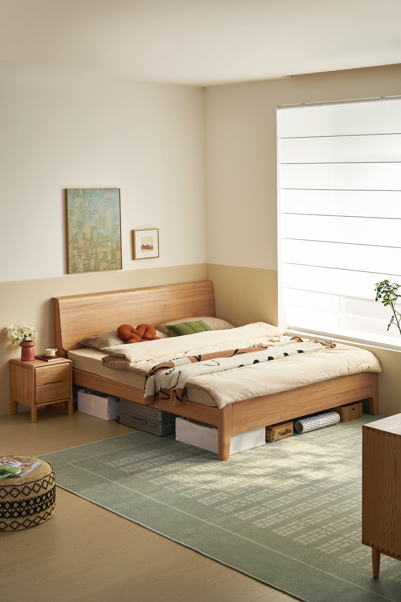 Linspire Halden Solid Wood Standard Bed Frame, Natural Wood