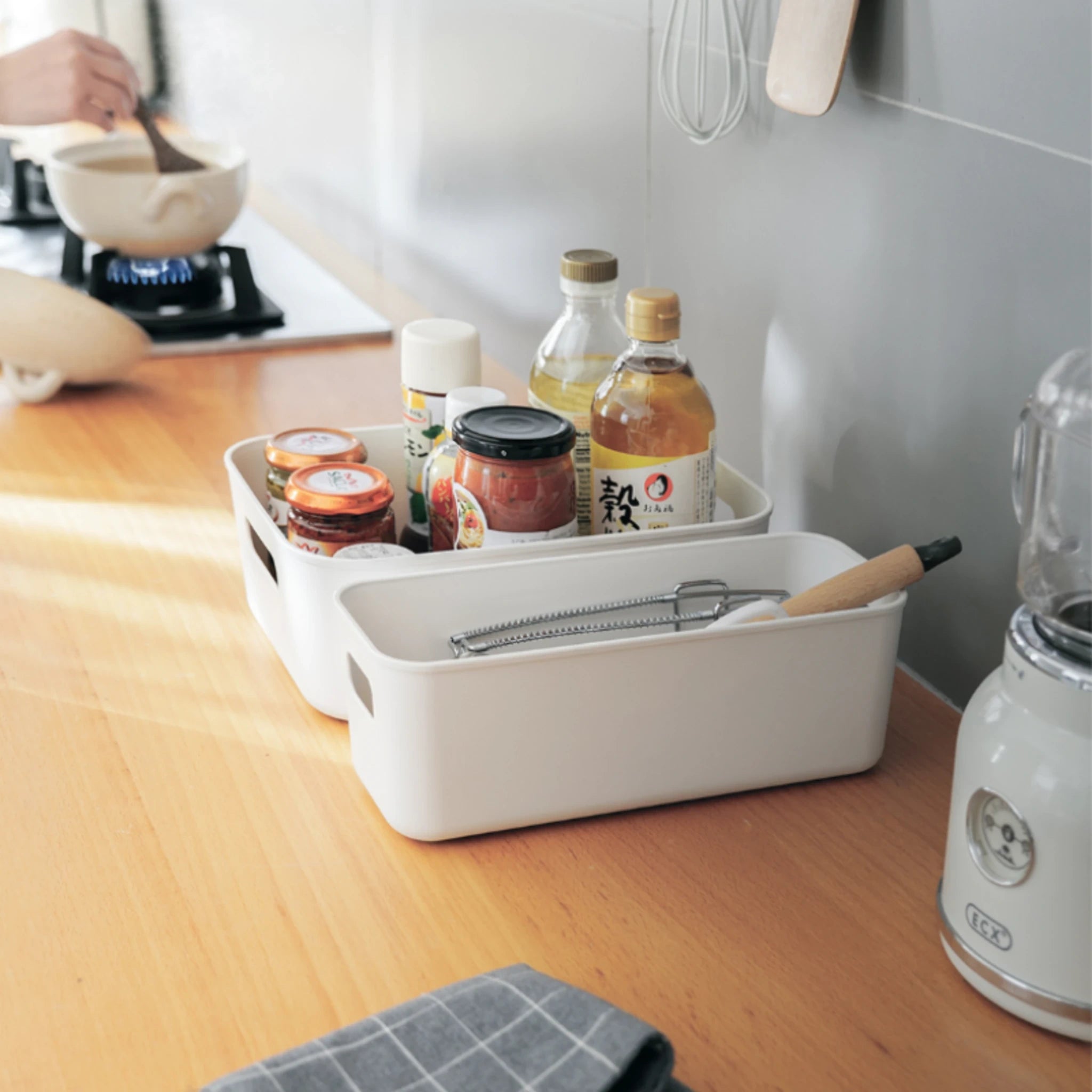 Zenlife Ridge Storage Basket With Handle, White