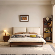 Linspire Sovona Solid Wood Upholstered Bed, Brown & White