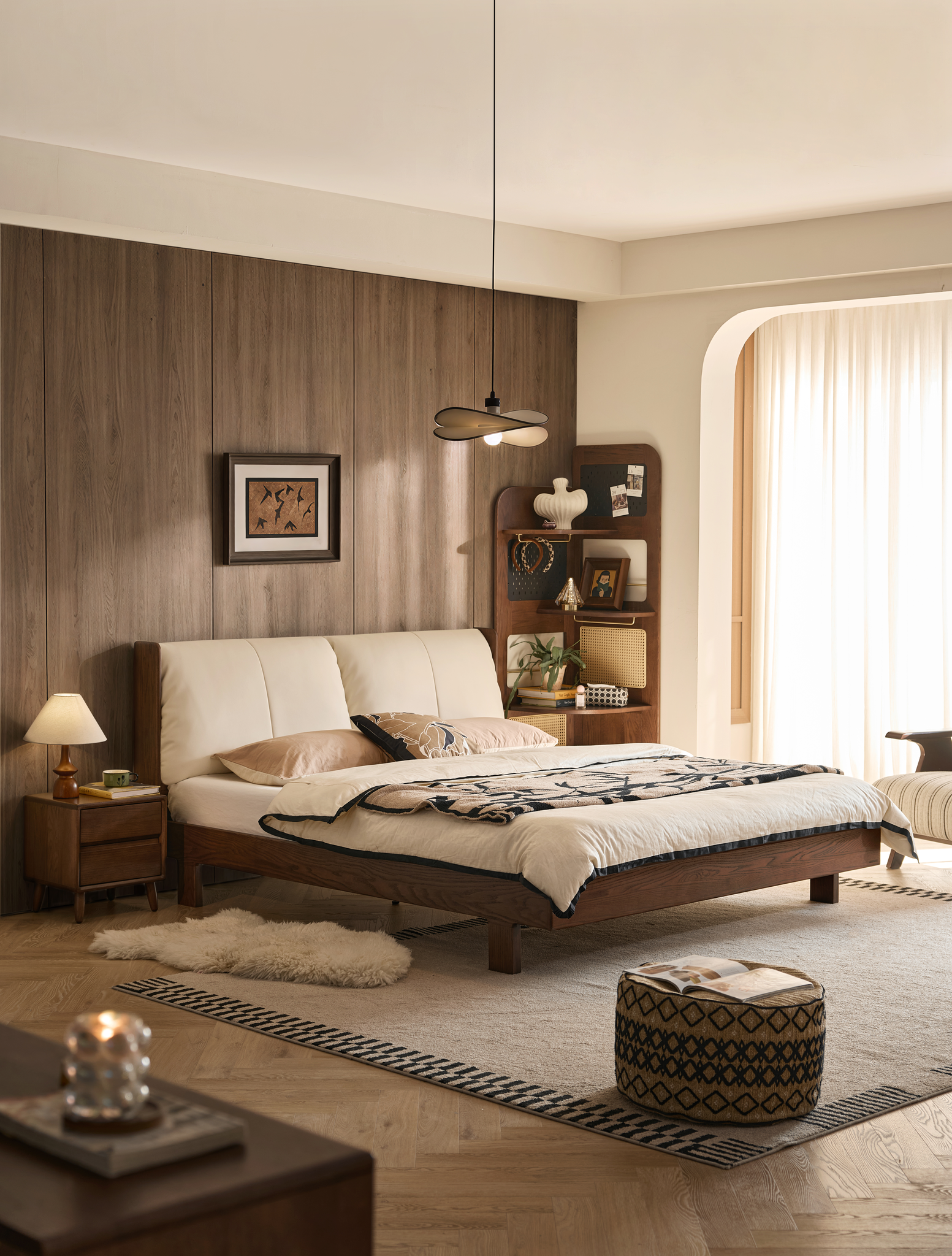 Linspire Sovona Solid Wood Upholstered Bed, Brown & White