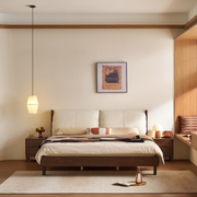 Linspire Sovona Solid Wood Upholstered Bed, Dark Wood & White