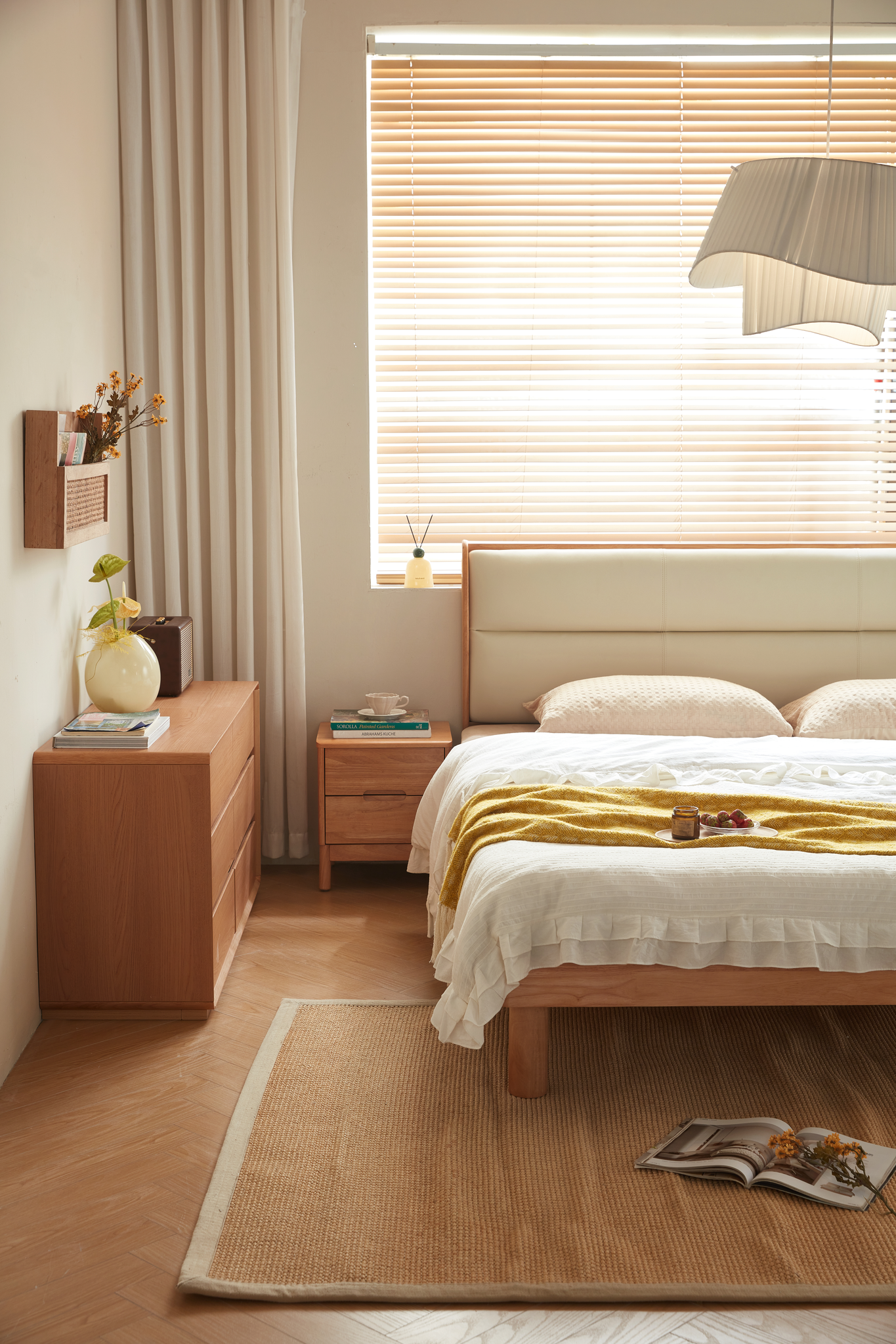 Linspire Varen Solid Wood Upholstered Bed, Natural Wood