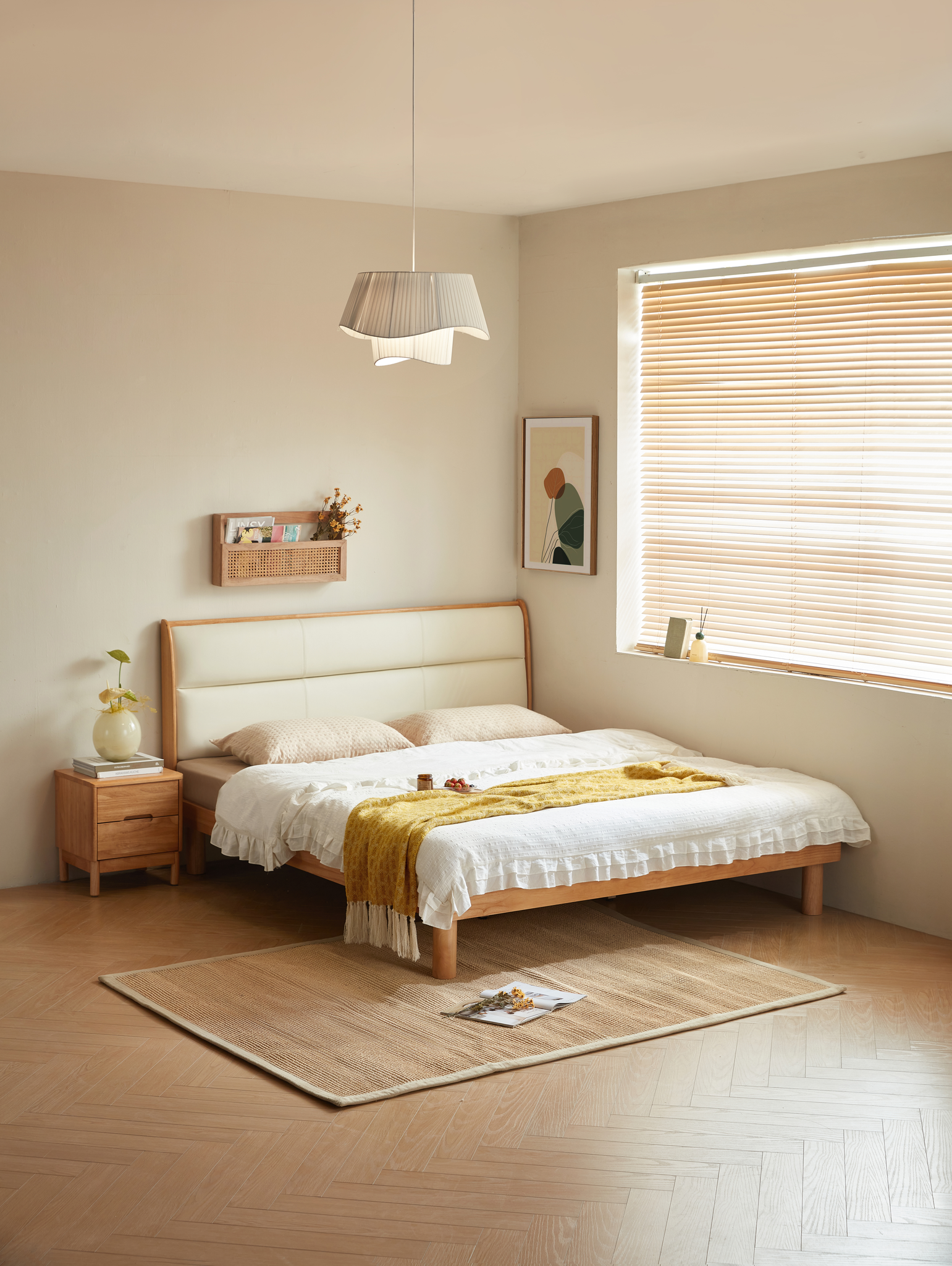 Linspire Varen Solid Wood Upholstered Bed, Natural Wood
