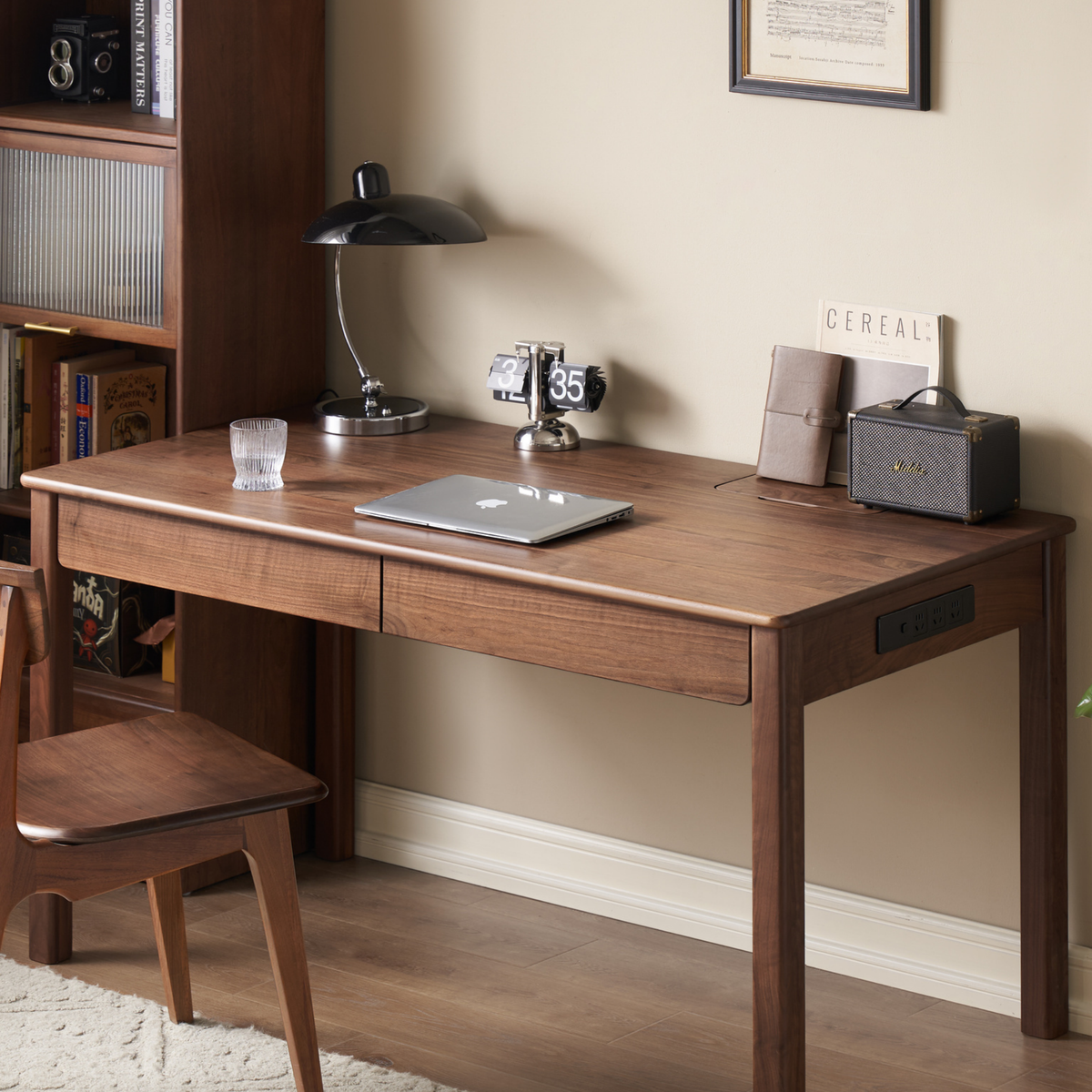 Solidwood Luxembourg Office Desk with 2 Drawers, American Black Walnut, W100cm