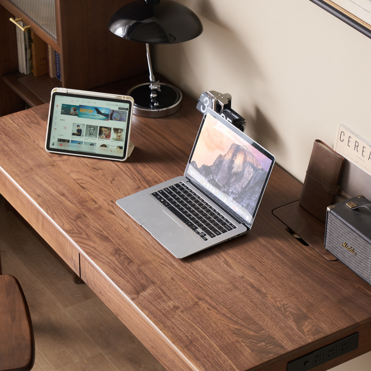 Solidwood Luxembourg Office Desk with 2 Drawers, American Black Walnut, W100cm