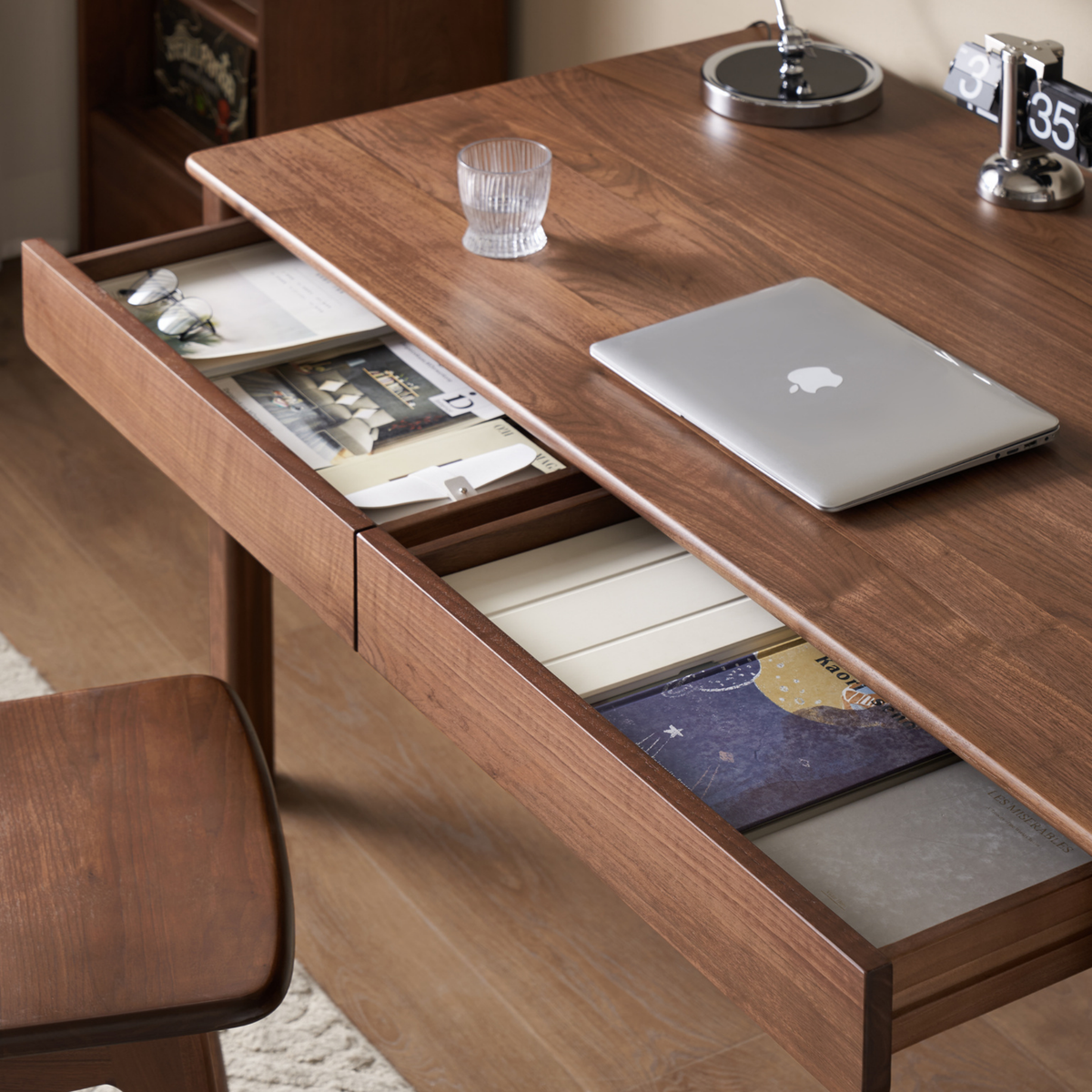 Solidwood Luxembourg Office Desk with 2 Drawers, American Black Walnut, W100cm