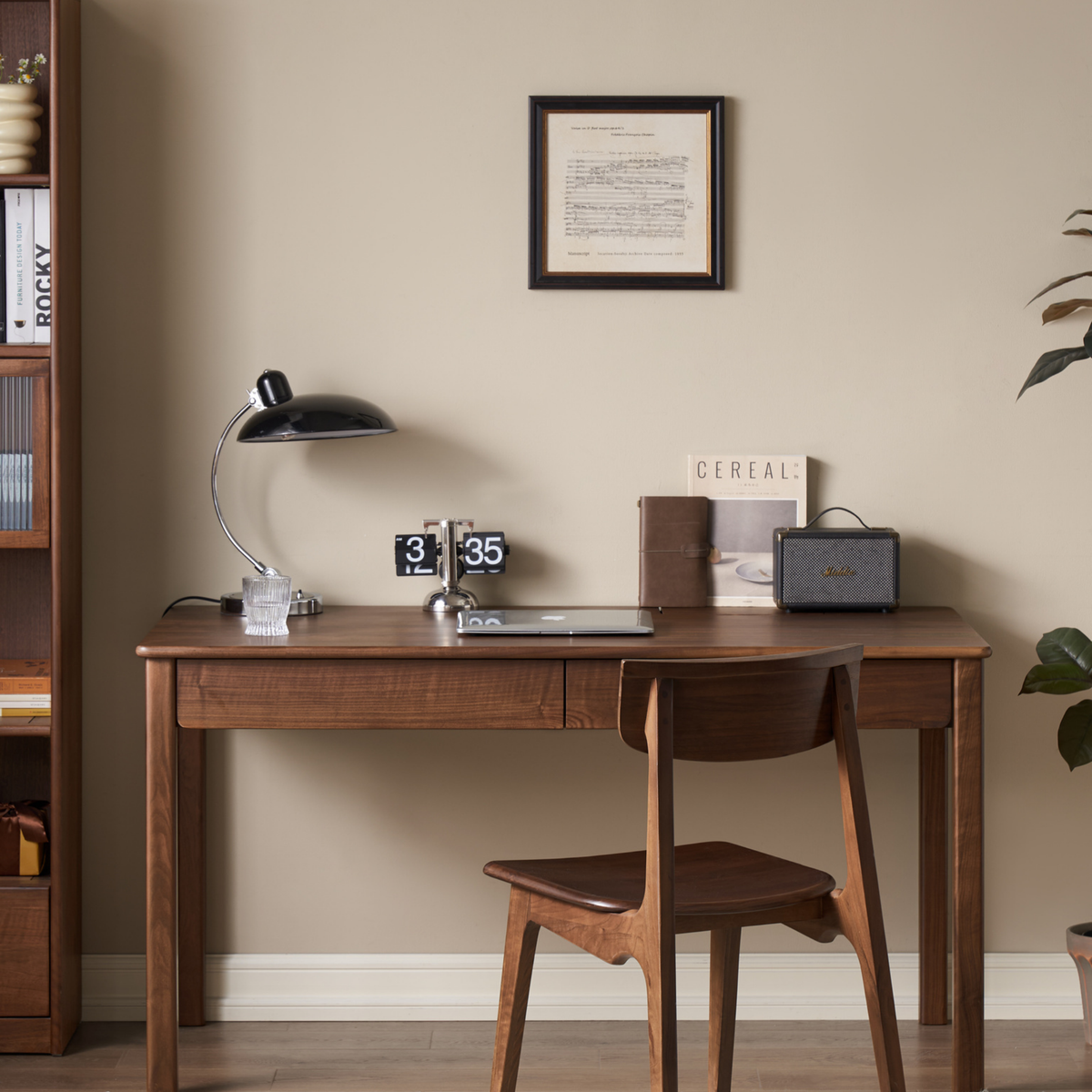 Solidwood Luxembourg Office Desk with 2 Drawers, American Black Walnut, W100cm