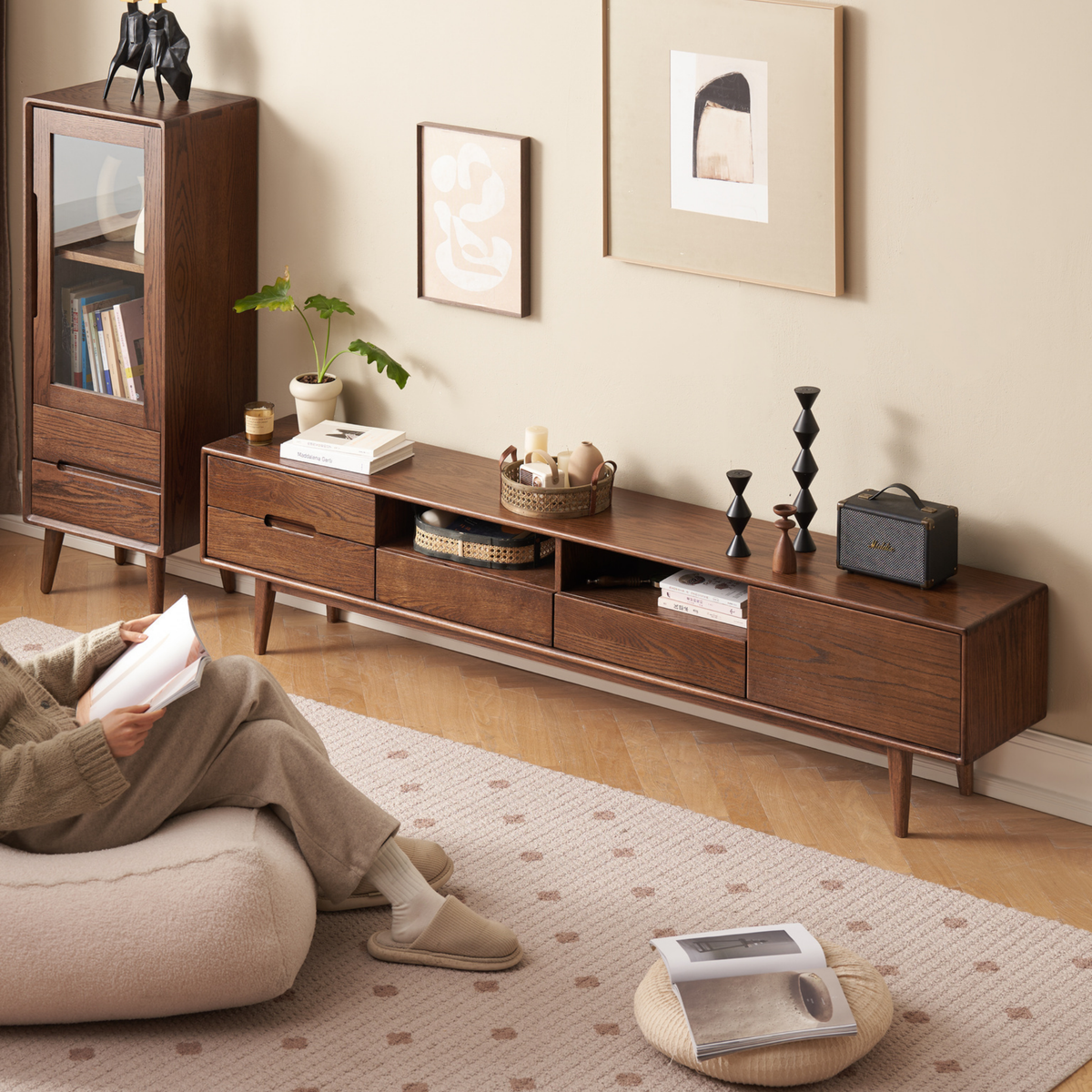 Solidwood Bailey Entertainment Unit, Walnut Oak, W200cm