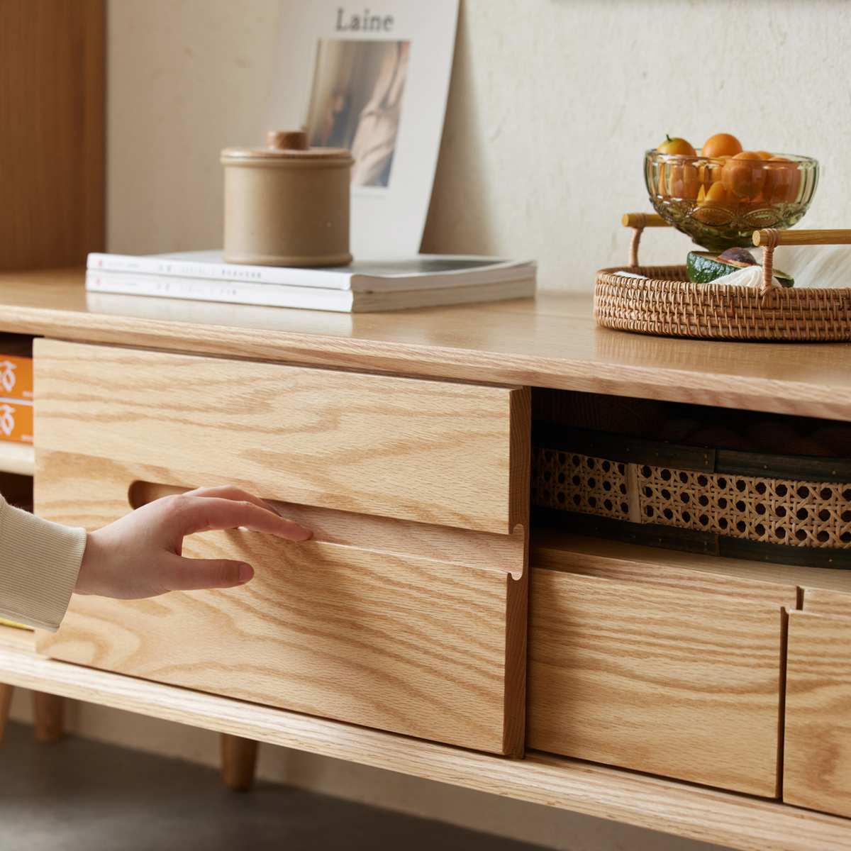 Solidwood Santa Rosa Sliding-Door Entertainment Unit, Oak, W150cm