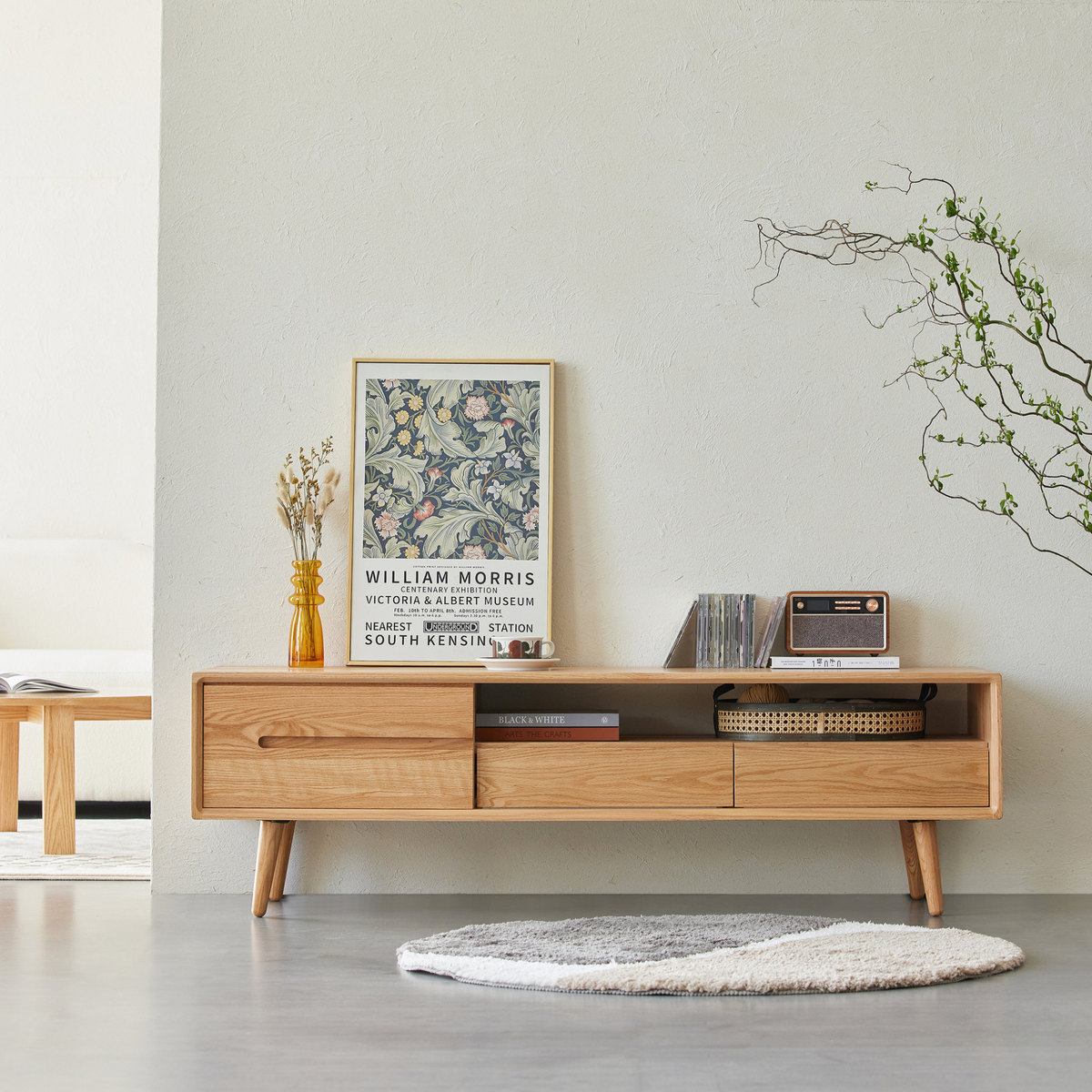 Solidwood Santa Rosa Sliding-Door Entertainment Unit, Oak, W150cm
