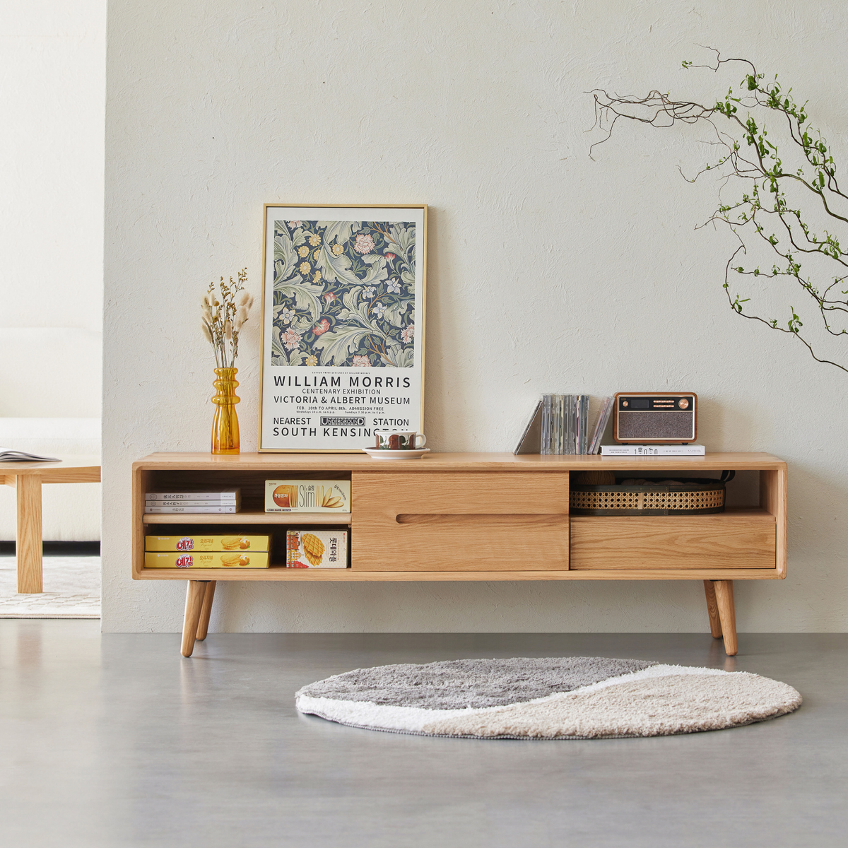 Solidwood Santa Rosa Sliding-Door Entertainment Unit, Oak, W150cm