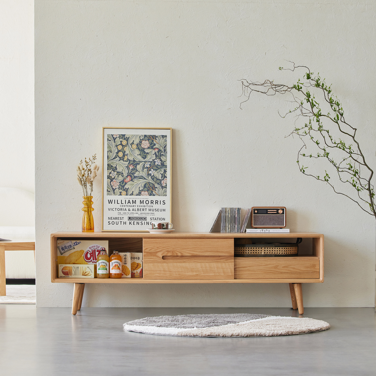 Solidwood Santa Rosa Sliding-Door Entertainment Unit, Oak, W150cm