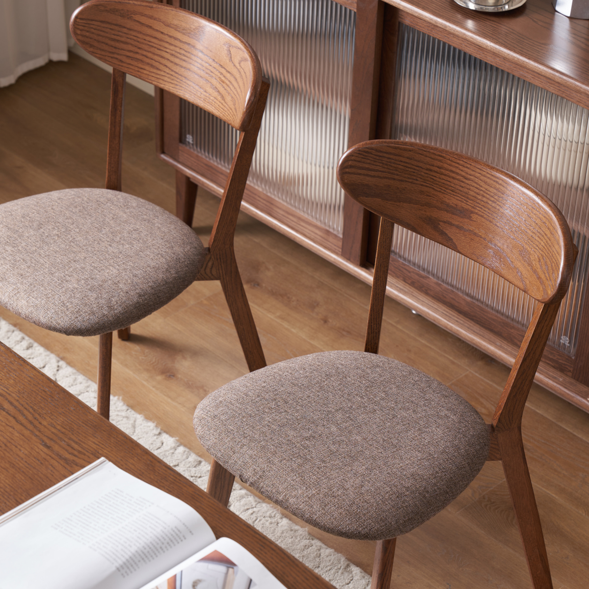 Solidwood Fuji Dining Chairs, Walnut Oak, Set of 4
