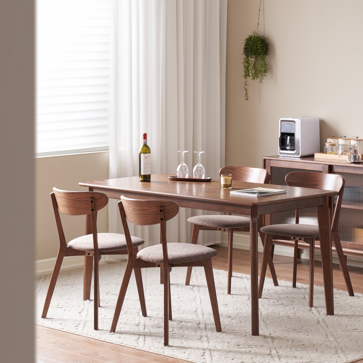 Solidwood Fuji Dining Chairs, Walnut Oak, Set of 4