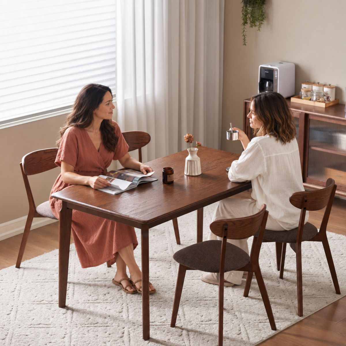 Solidwood Fuji Dining Chairs, Walnut Oak, Set of 4