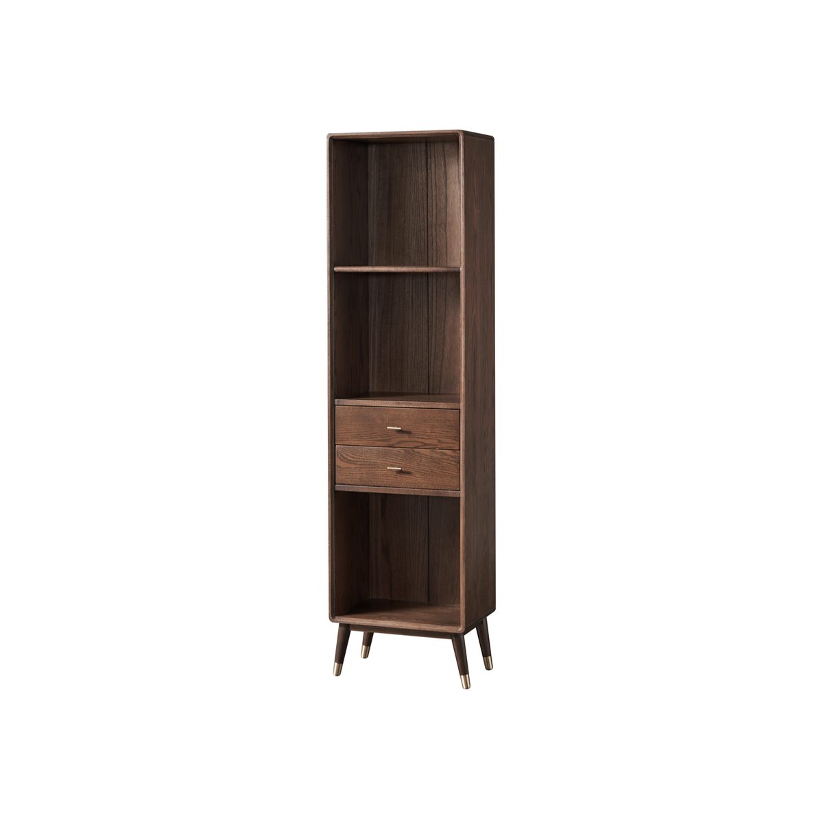 Solidwood Seattle Open Bookcase with 2 Drawers, Walnut Oak, W50cm