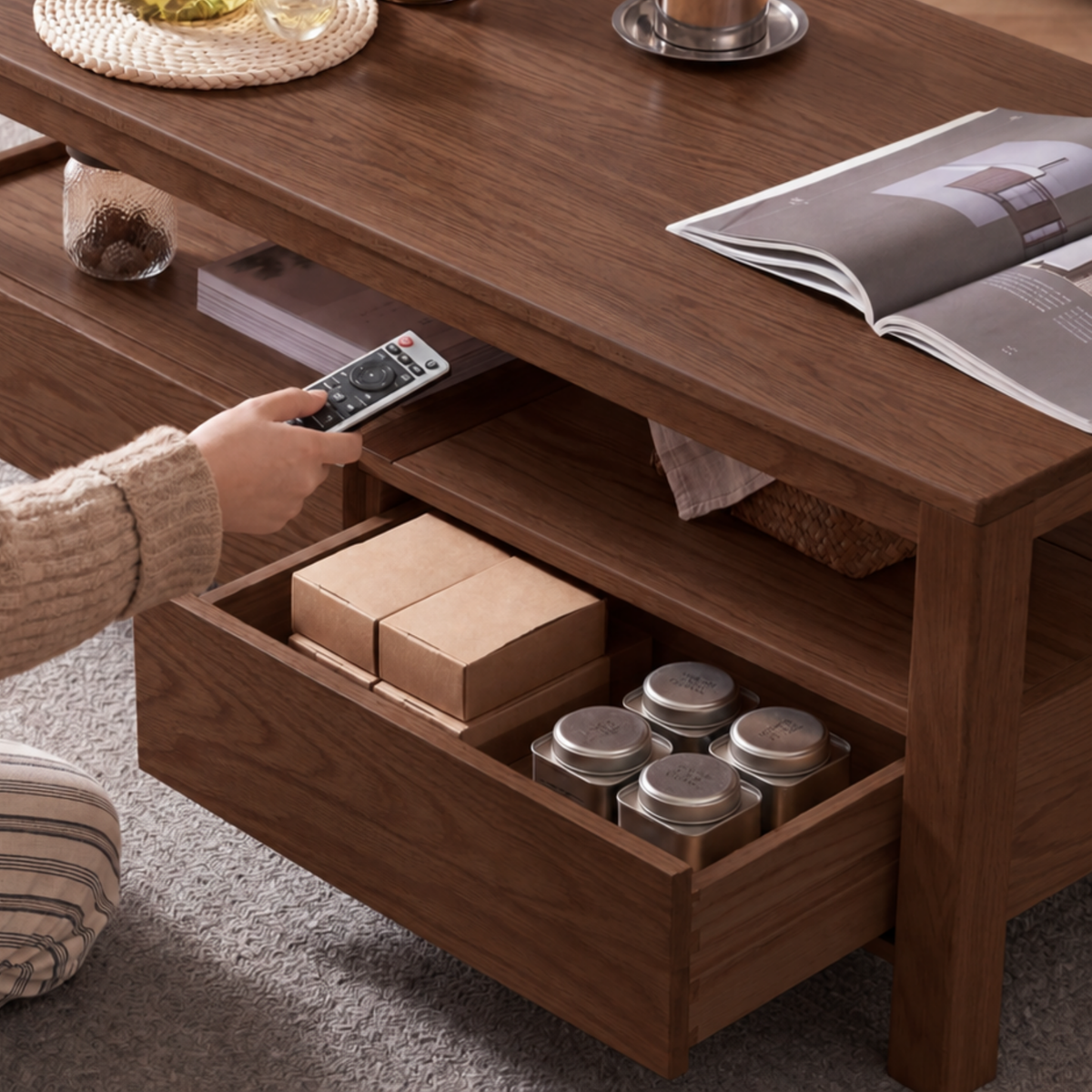Solidwood Norway Coffee Table, Walnut Oak, W105cm
