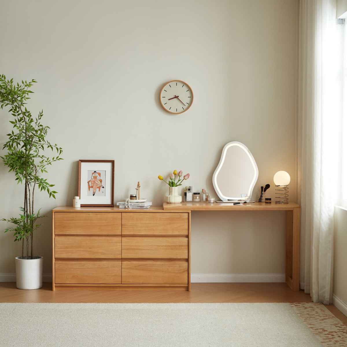 Linspire Yumi Solid Wood Dressing Table with Chest of 6 Drawers