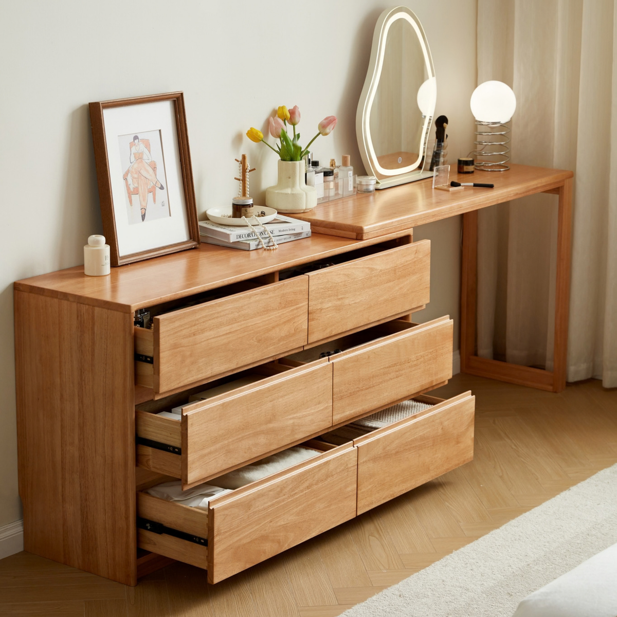 Linspire Yumi Solid Wood Dressing Table with Chest of 6 Drawers